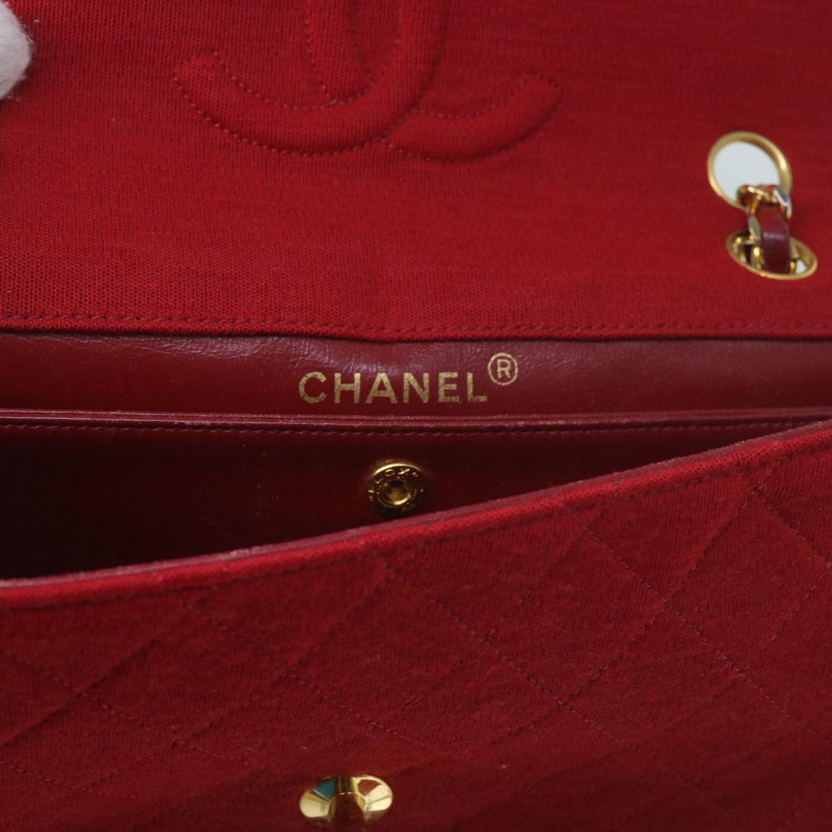 CHANEL Matelasse Chain Shoulder Bag Canvas Red CC Auth 59869A