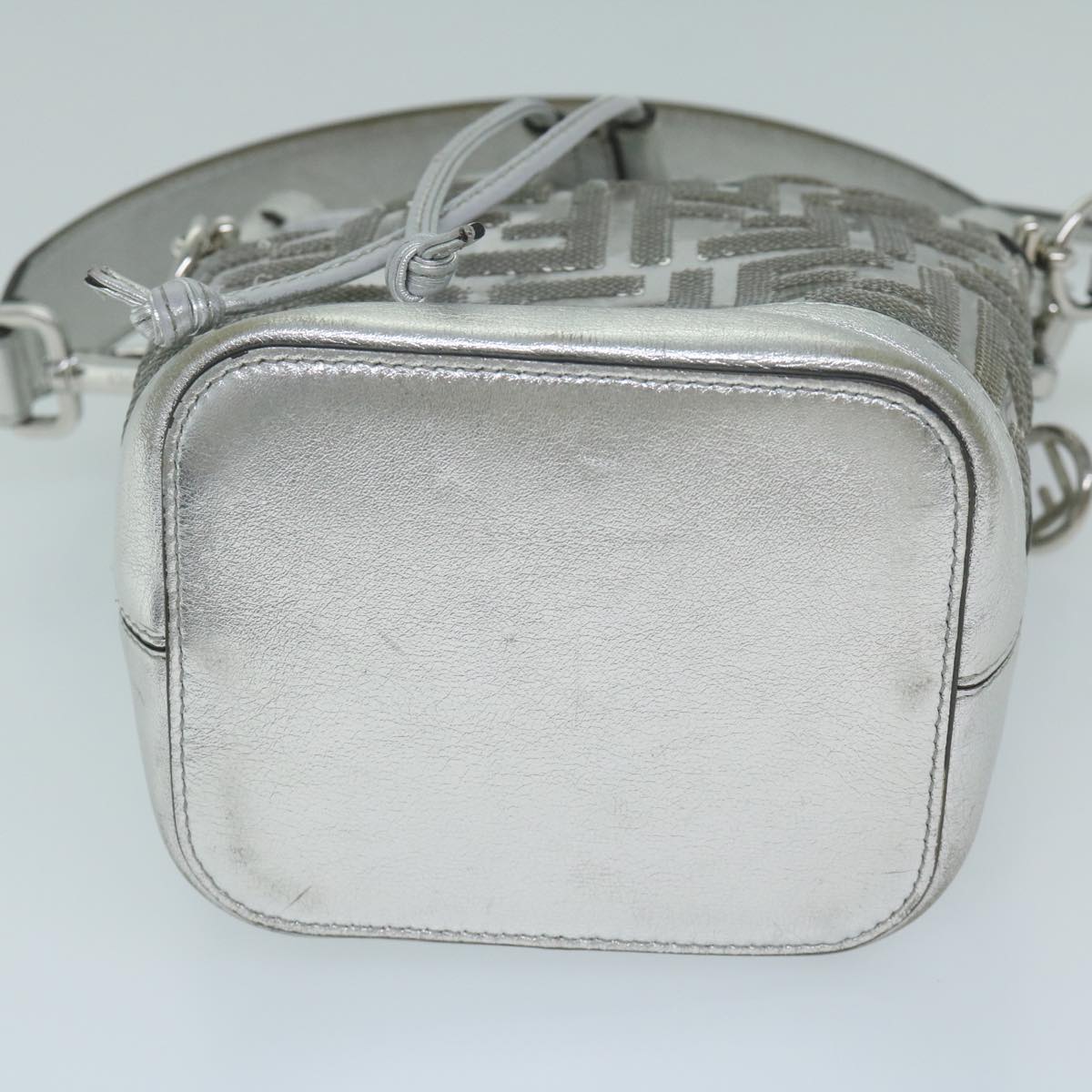 FENDI Zucca Canvas Montrezor Shoulder Bag Silver Auth 59882A