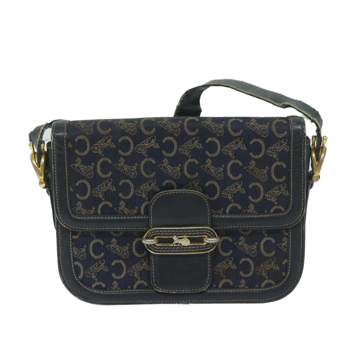 CELINE C Macadam Canvas Shoulder Bag Navy Auth 59941