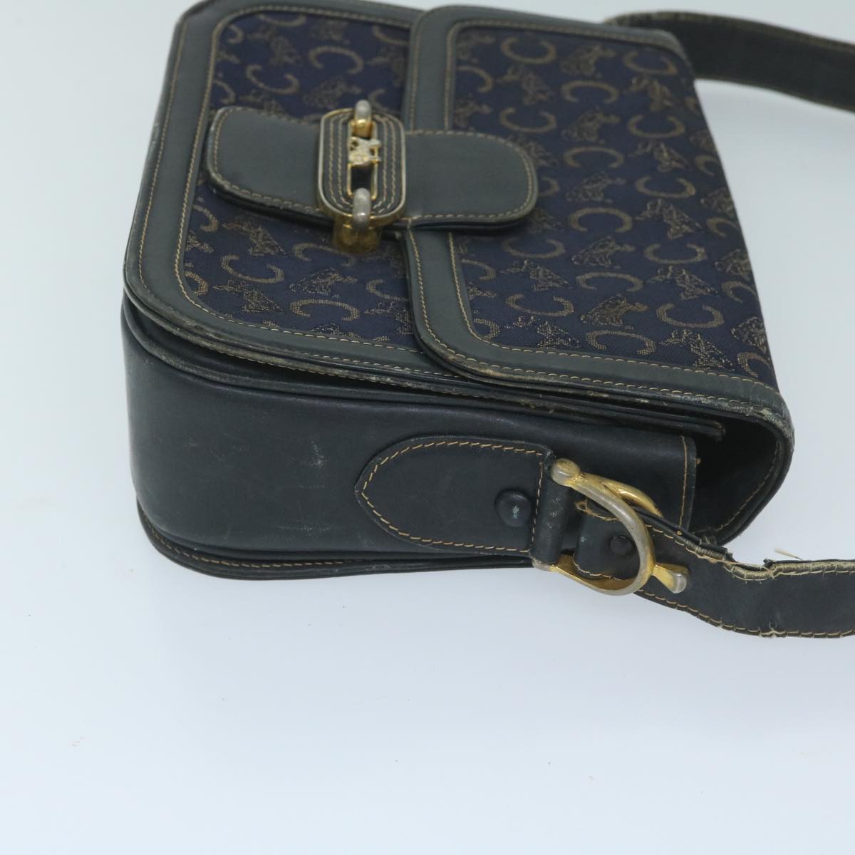 CELINE C Macadam Canvas Shoulder Bag Navy Auth 59941