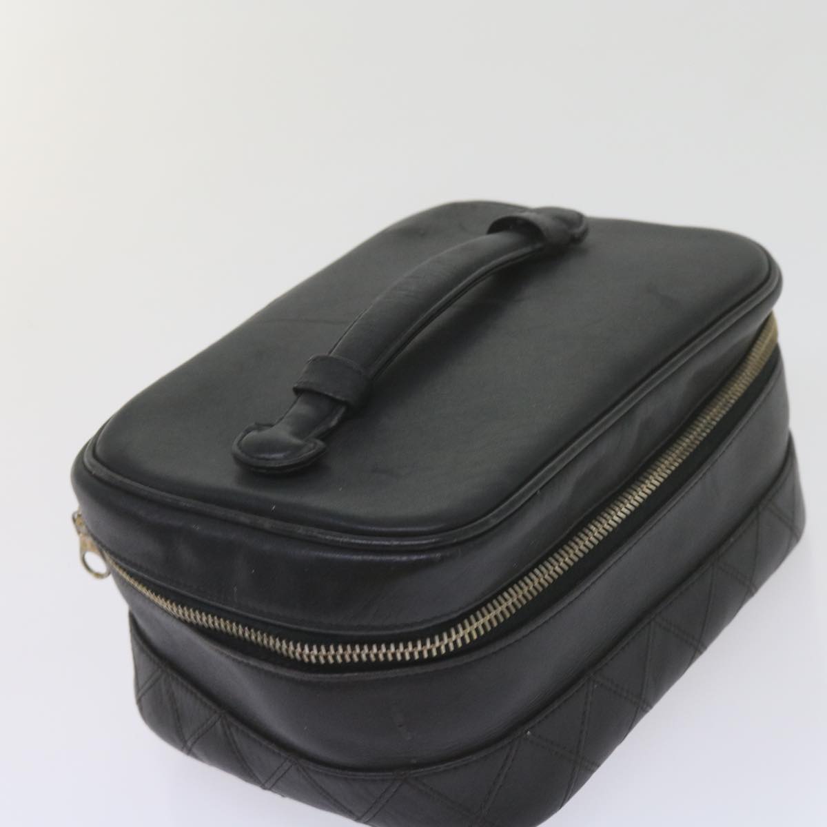 CHANEL Vanity Cosmetic Pouch Leather Black CC Auth 59984