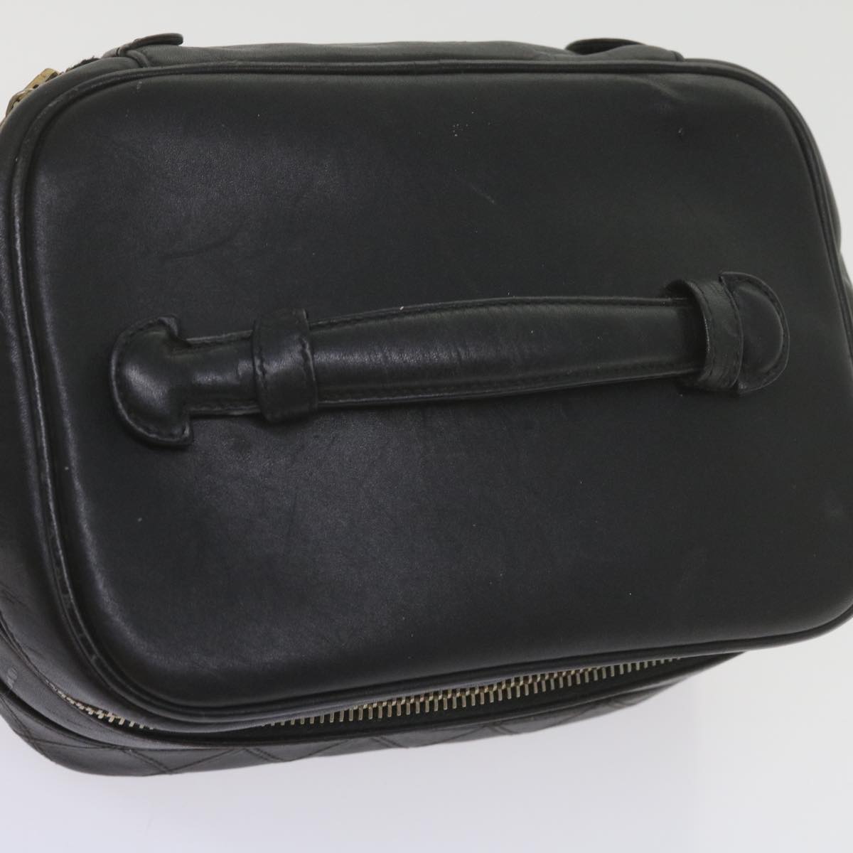 CHANEL Vanity Cosmetic Pouch Leather Black CC Auth 59984