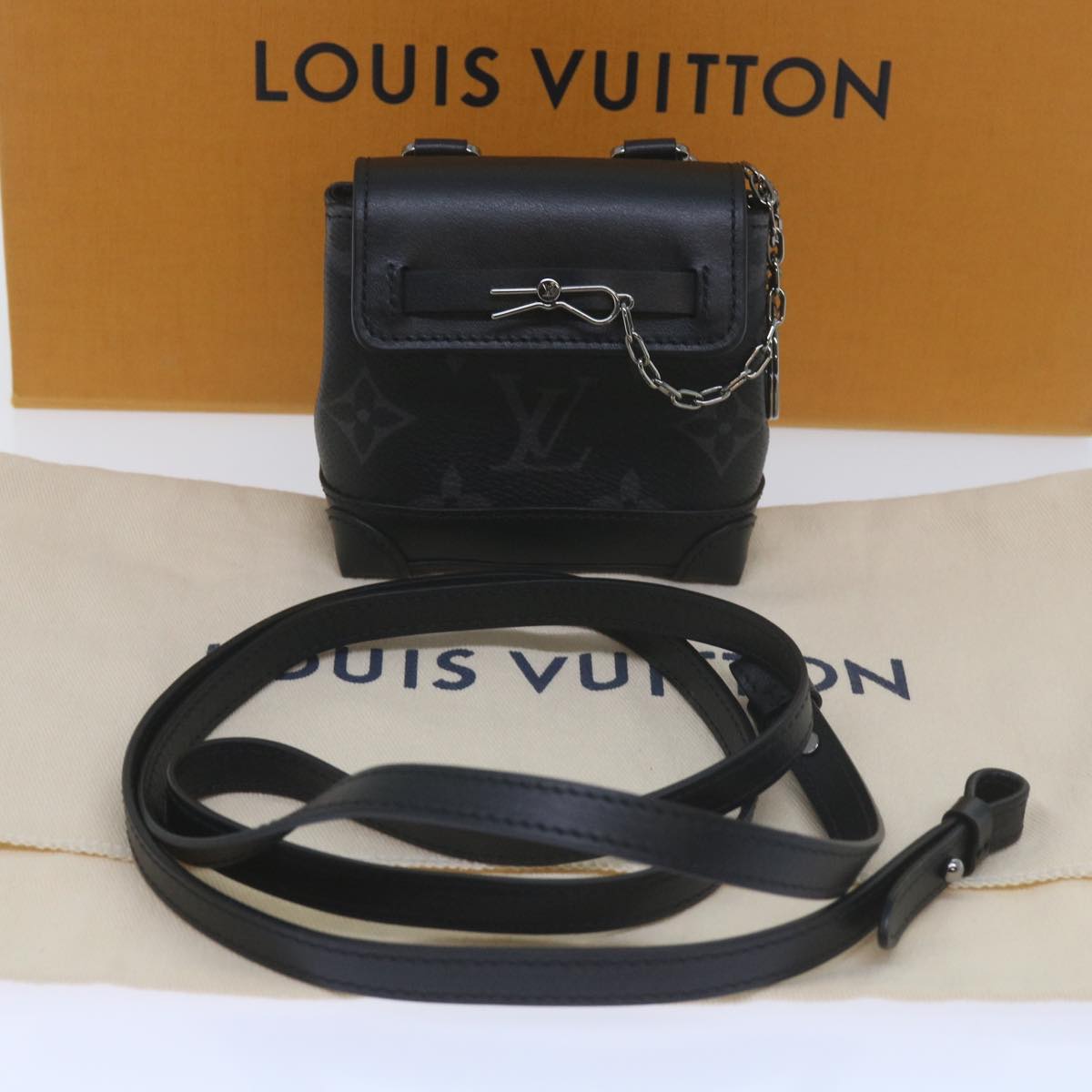 LOUIS VUITTON Monogram Eclipse Mini Steamer Pouch M00340 LV Auth 60001SM
