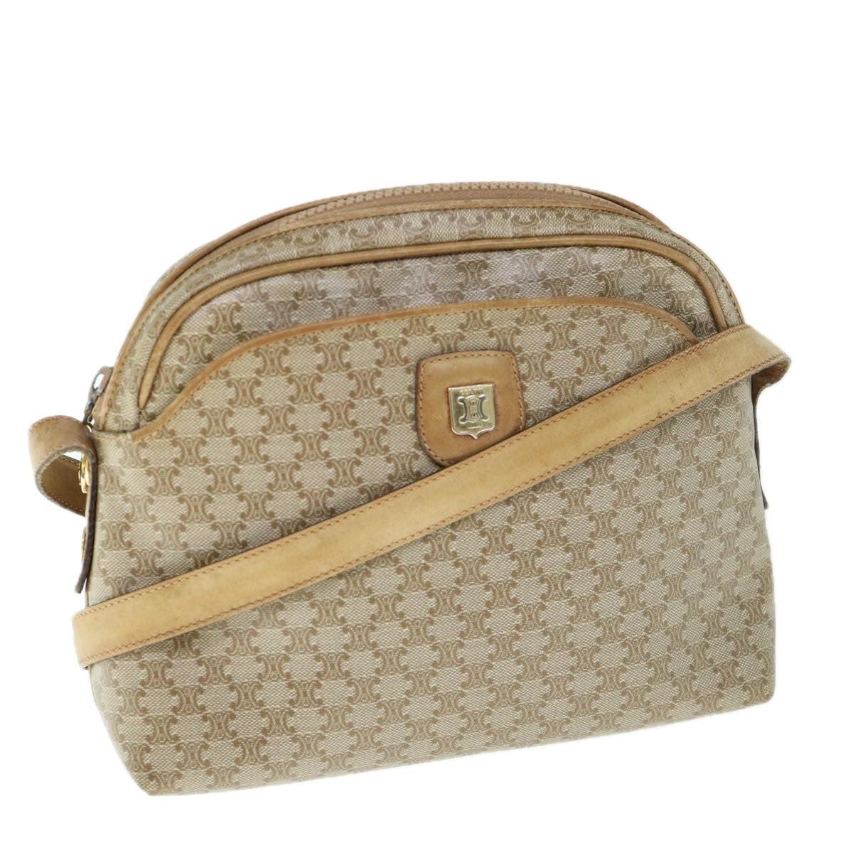 CELINE Macadam Canvas Shoulder Bag Beige Auth 60008