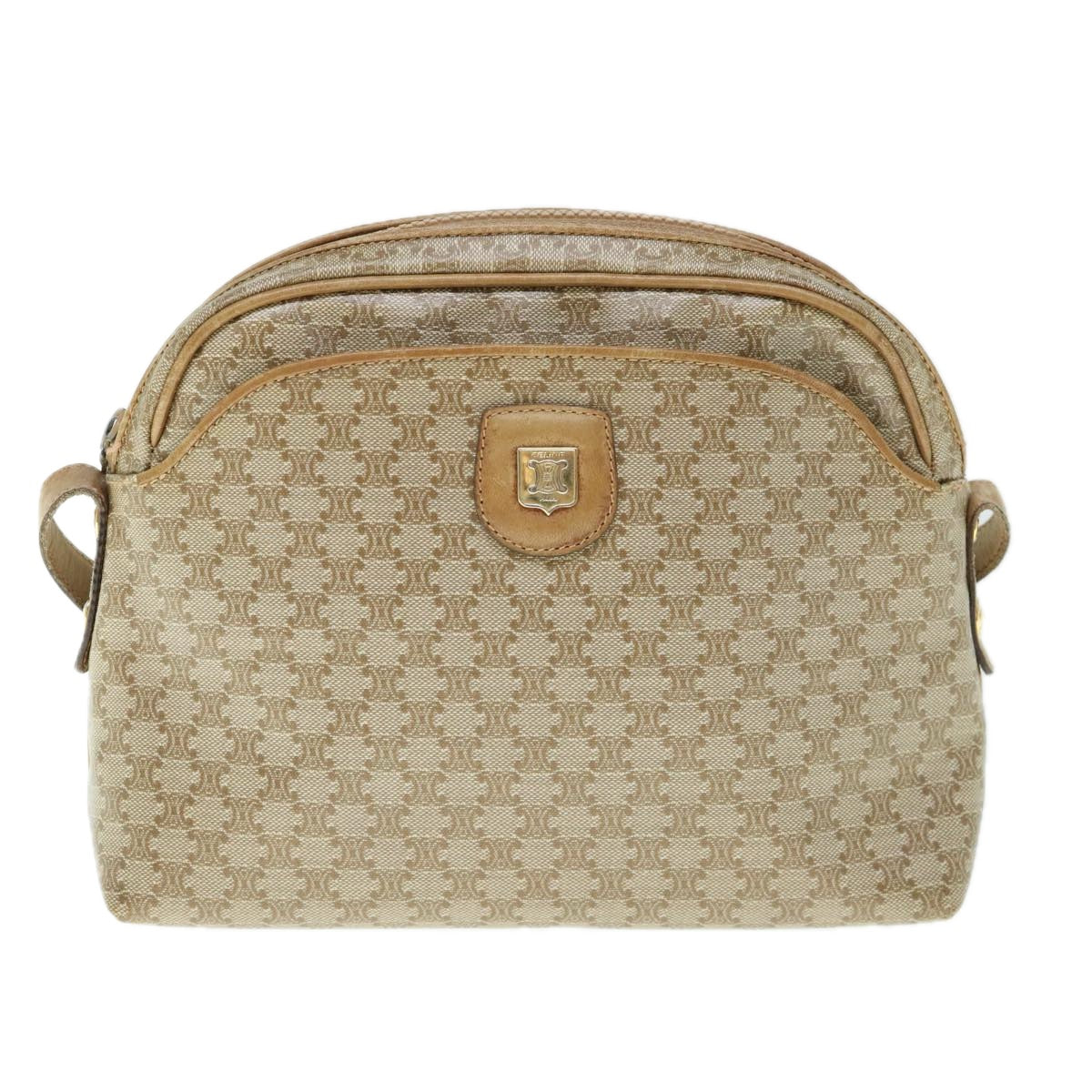 CELINE Macadam Canvas Shoulder Bag Beige Auth 60008