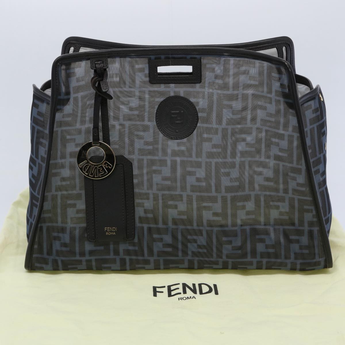 FENDI Peek A Boo Defender Hand Bag Nylon Black 7AR718 A6D7 F180G Auth 60041