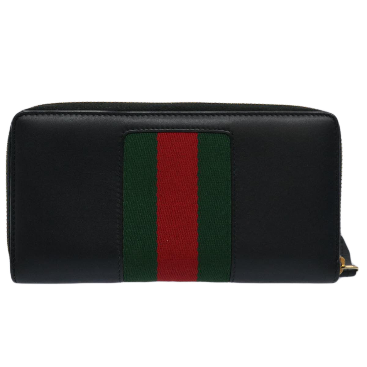 GUCCI Silvi Web Sherry Line Long Wallet Leather Black Red 476083 Auth 60085A