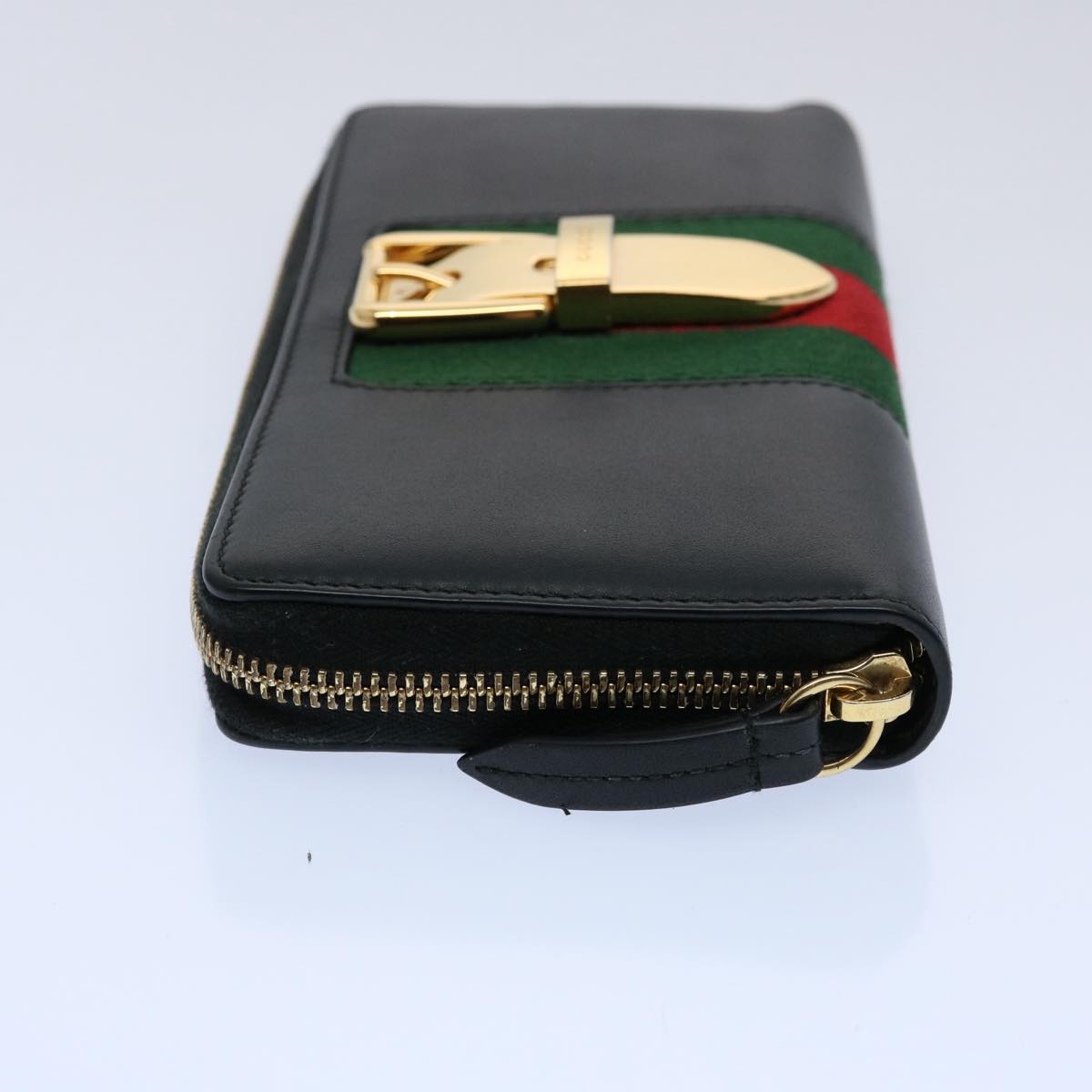 GUCCI Silvi Web Sherry Line Long Wallet Leather Black Red 476083 Auth 60085A