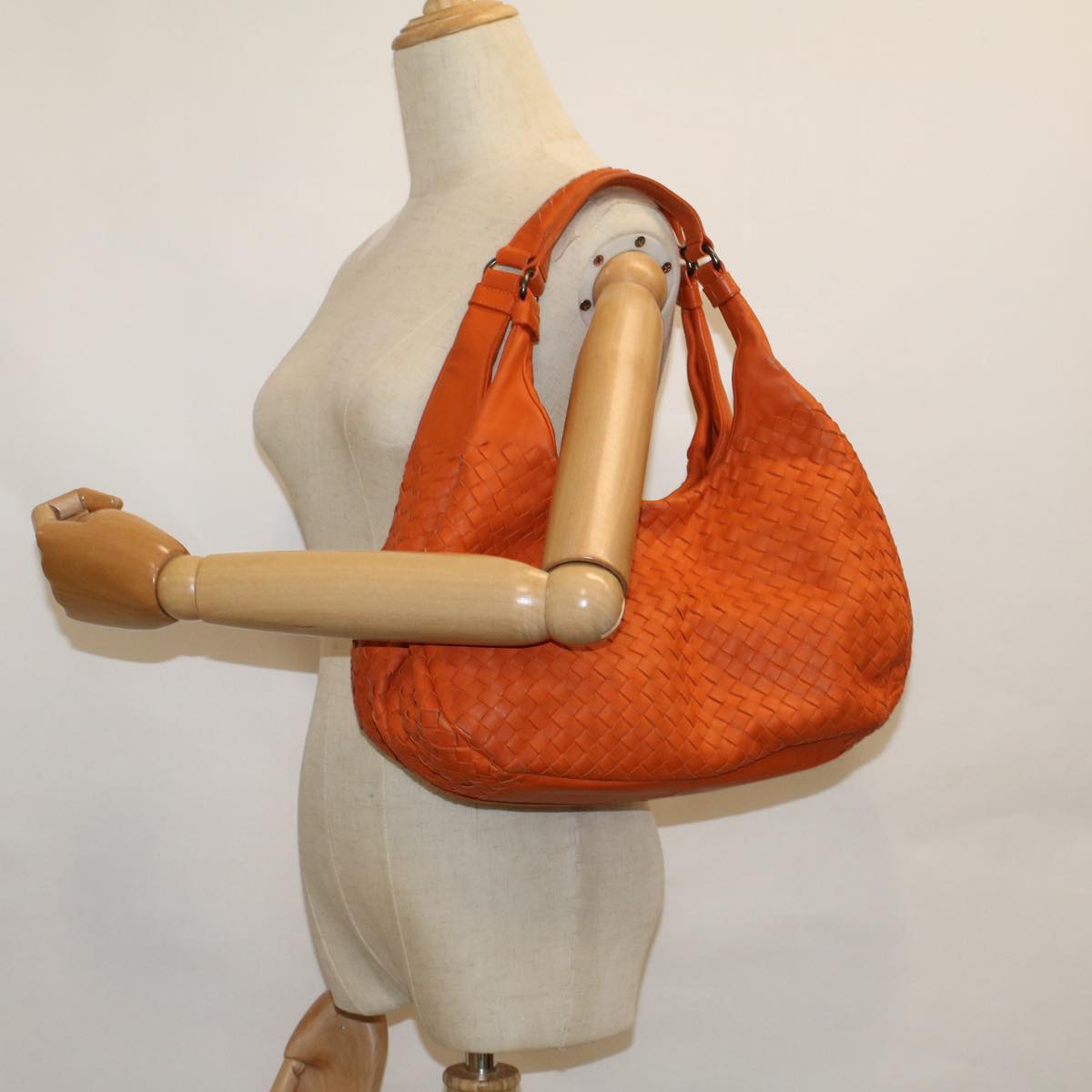 BOTTEGA VENETA INTRECCIATO Tote Bag Leather Orange Auth 60176