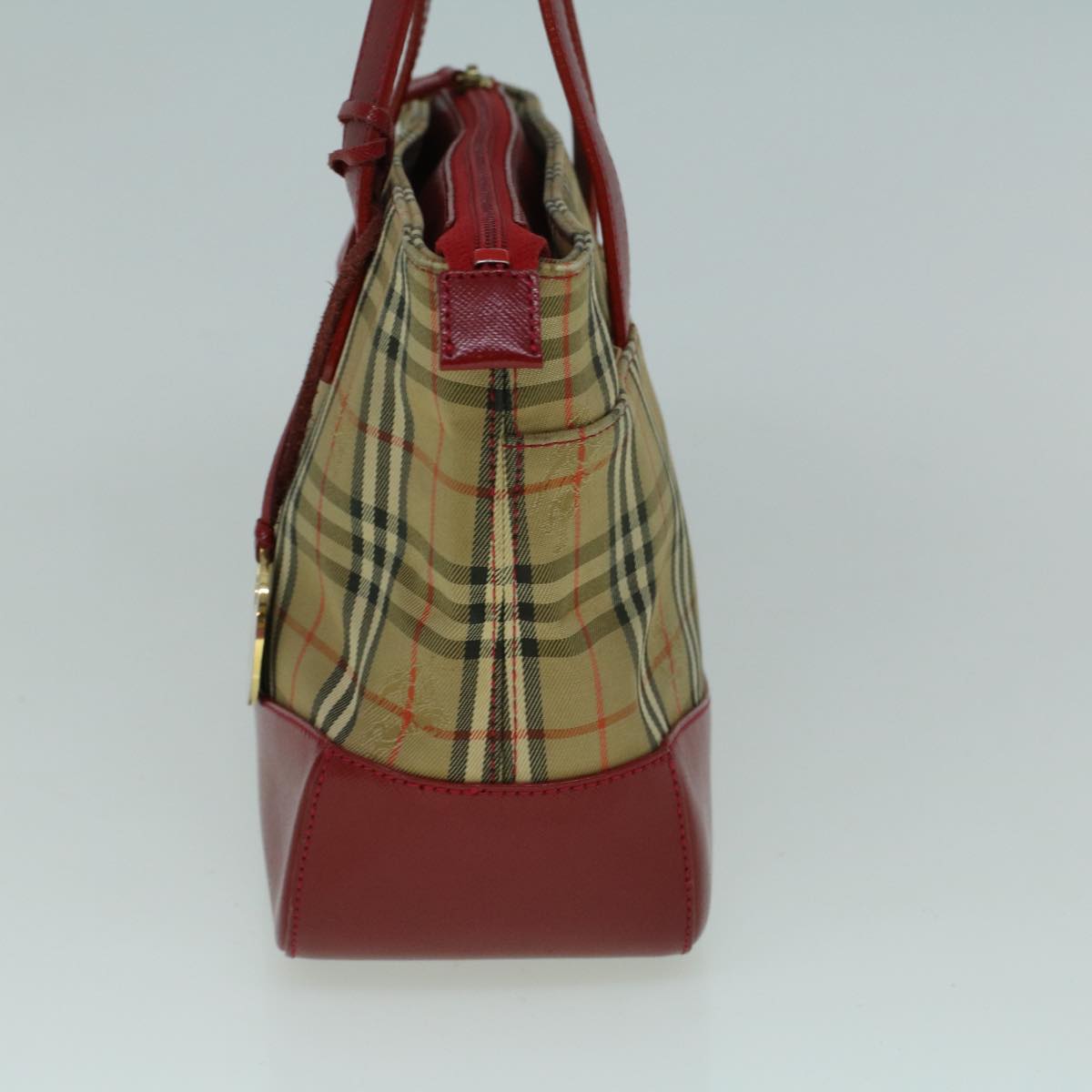 BURBERRY Nova Check Hand Bag Canvas Beige Red Auth 60179