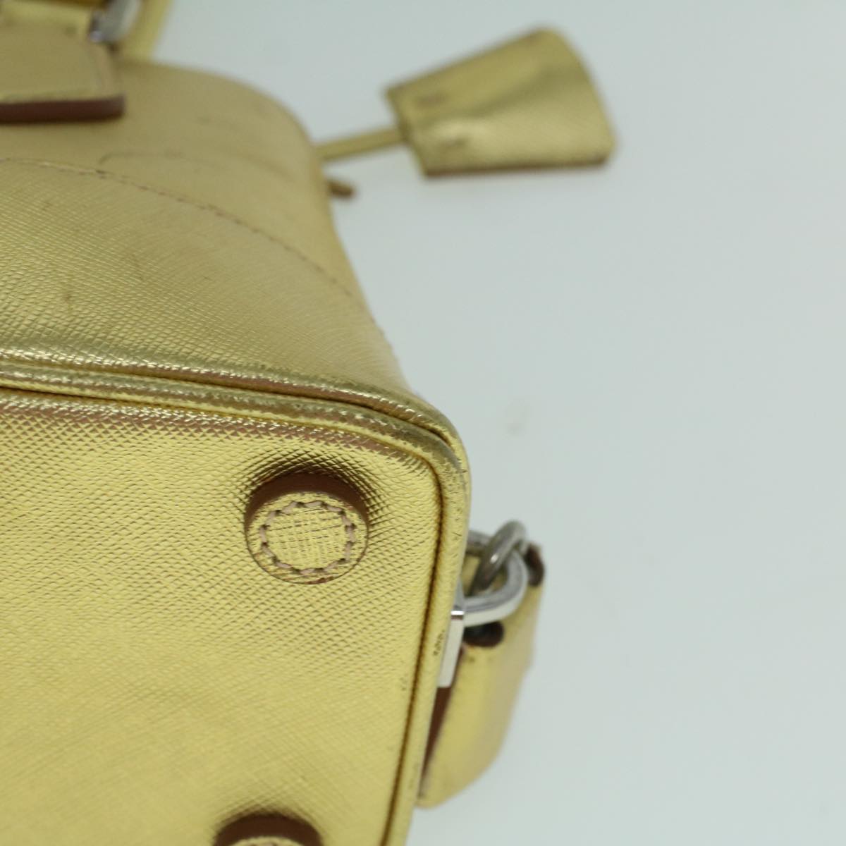 PRADA Hand Bag Safiano leather Gold Auth 60231V