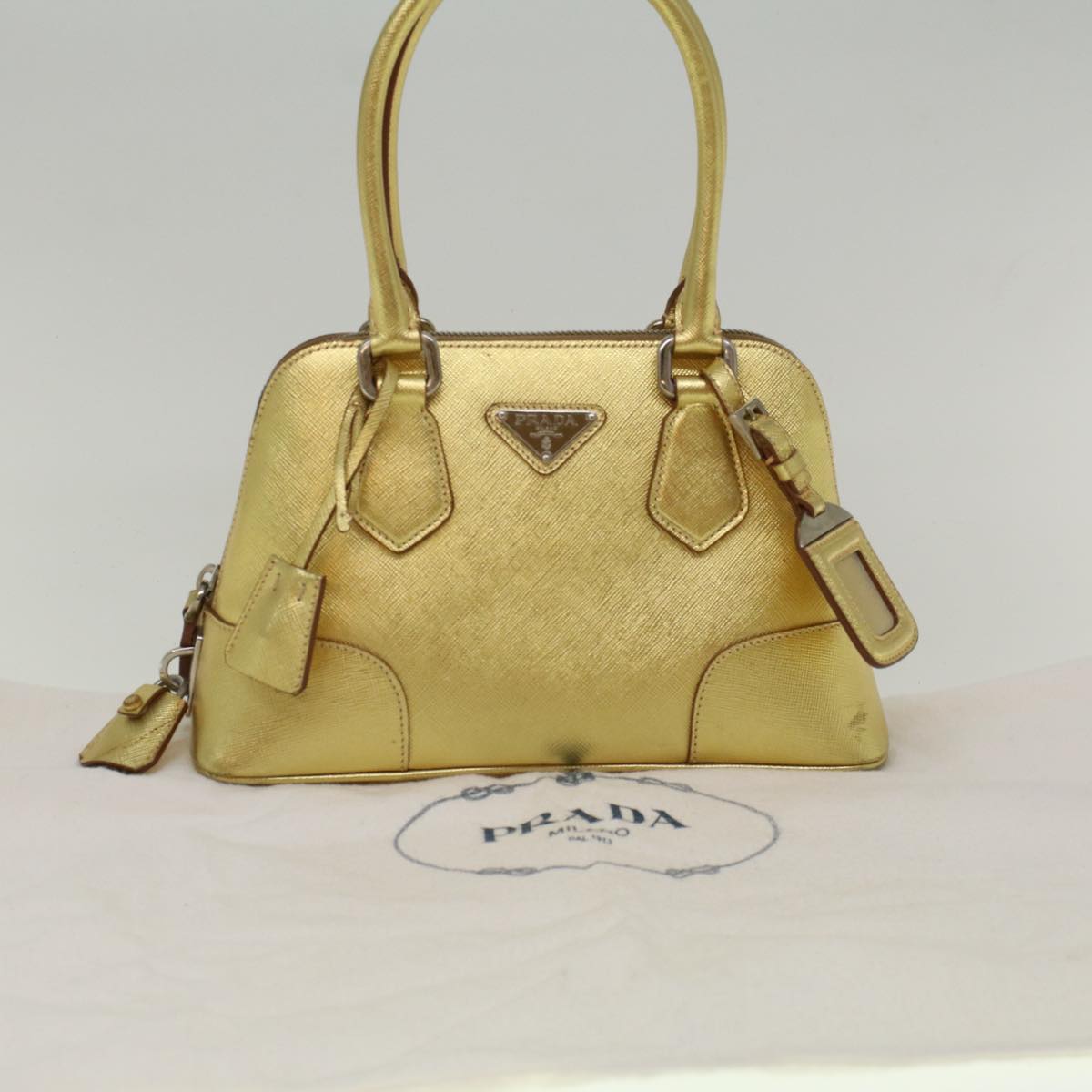 PRADA Hand Bag Safiano leather Gold Auth 60231V