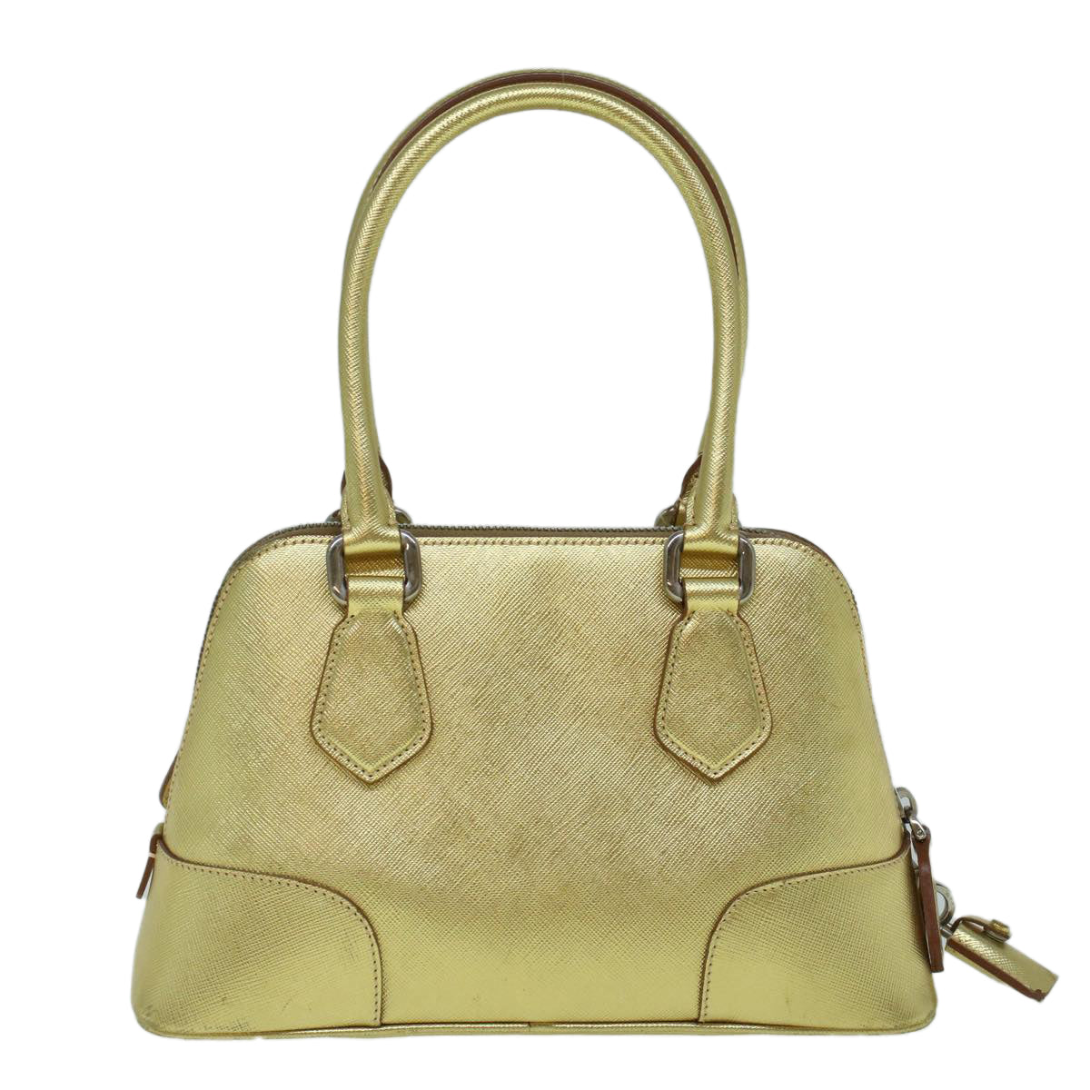 PRADA Hand Bag Safiano leather Gold Auth 60231V