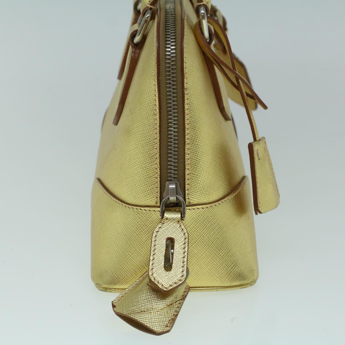PRADA Hand Bag Safiano leather Gold Auth 60231V