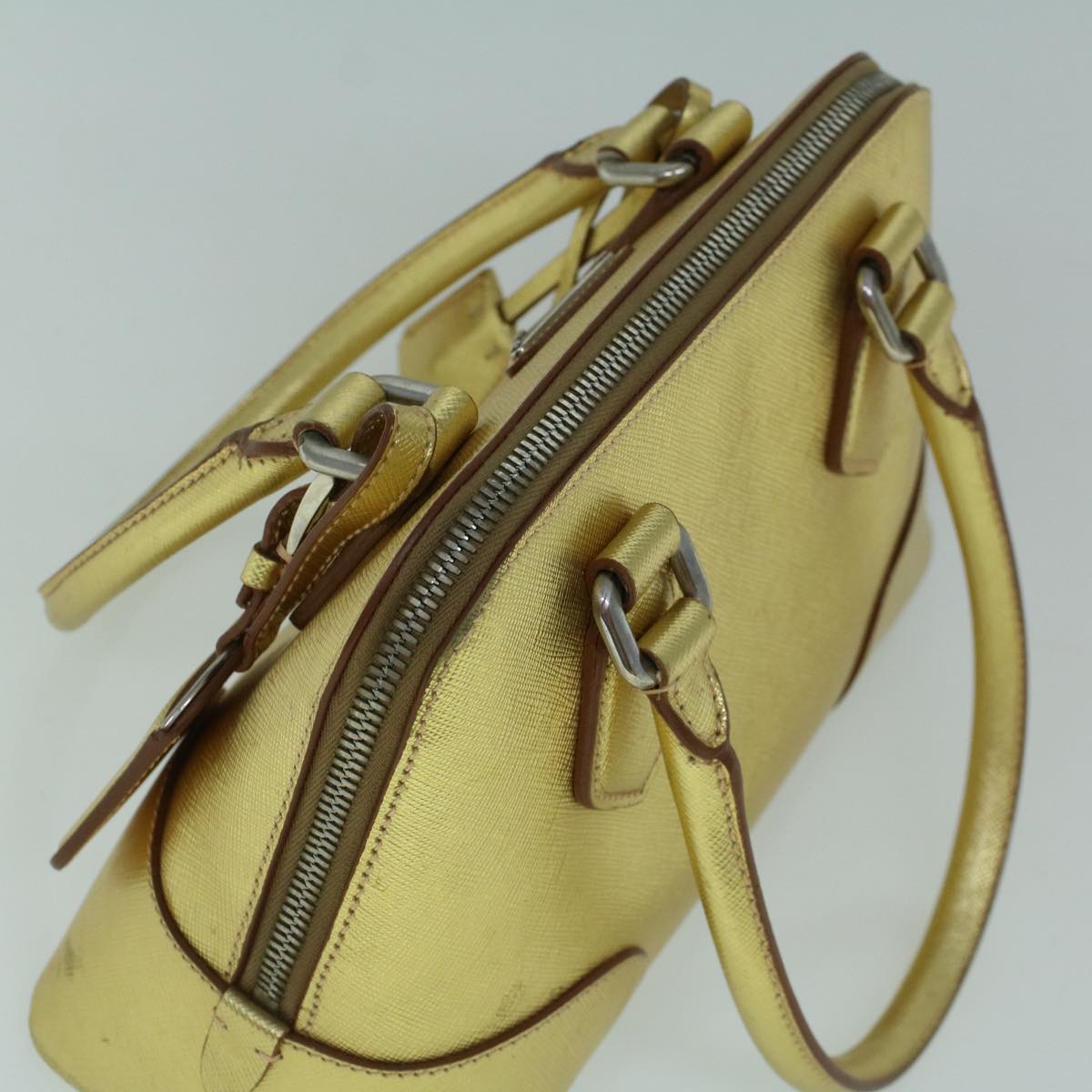 PRADA Hand Bag Safiano leather Gold Auth 60231V
