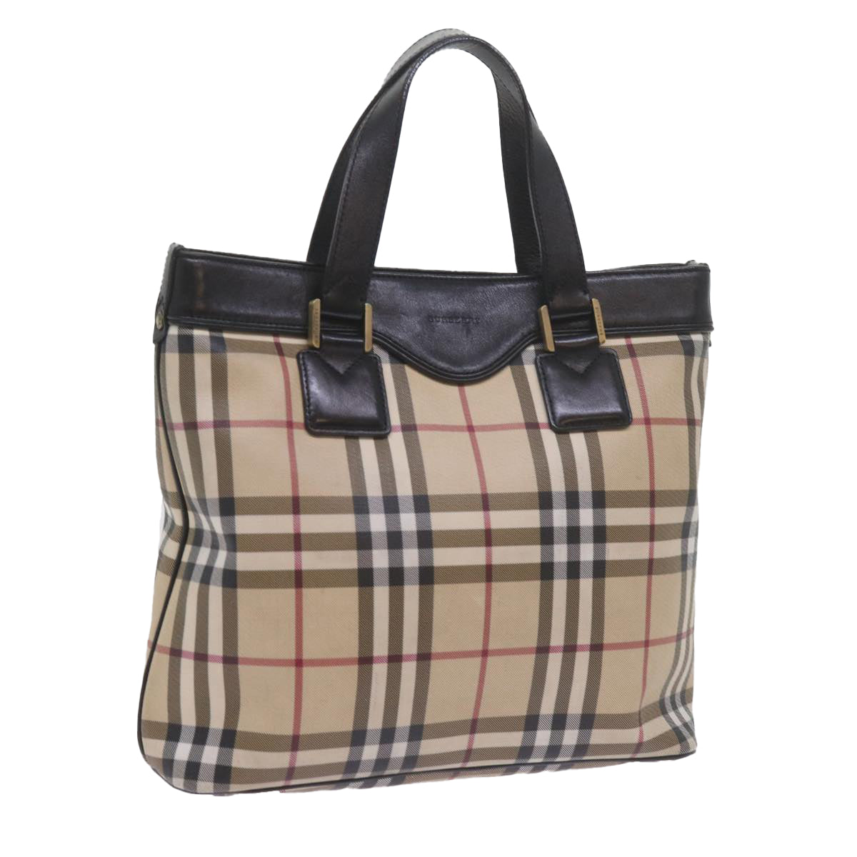 BURBERRY Nova Check Tote Bag Coated Canvas Beige Auth 60300