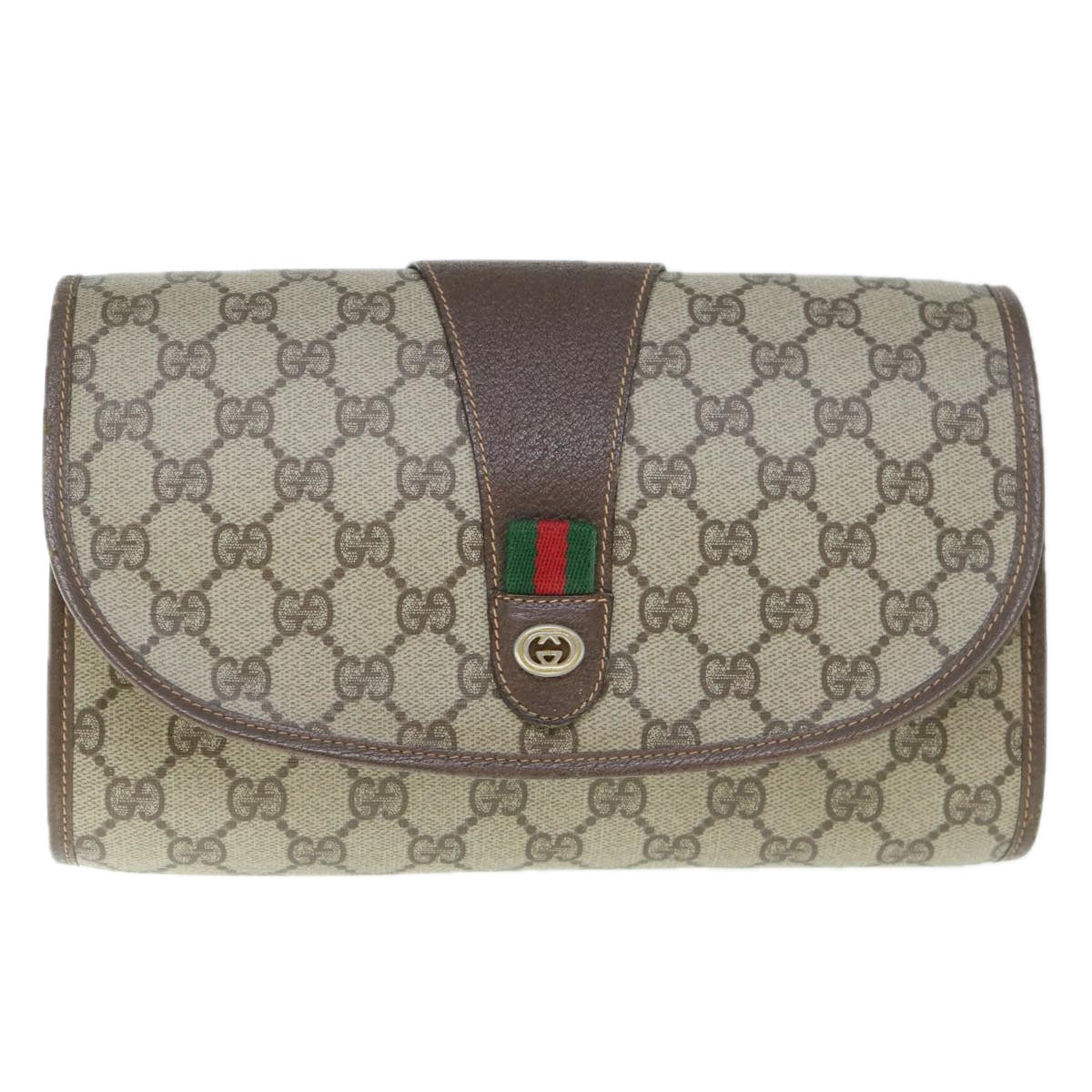 GUCCI GG Supreme Web Sherry Line Clutch Bag Beige Red 156 01 030 Auth 60301