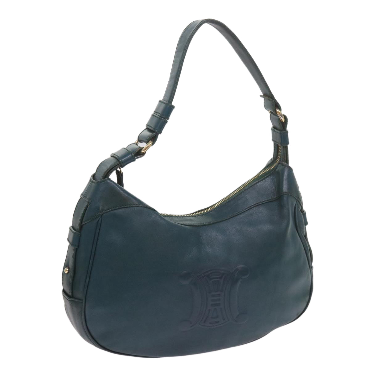 CELINE Shoulder Bag Leather Blue Auth 60323