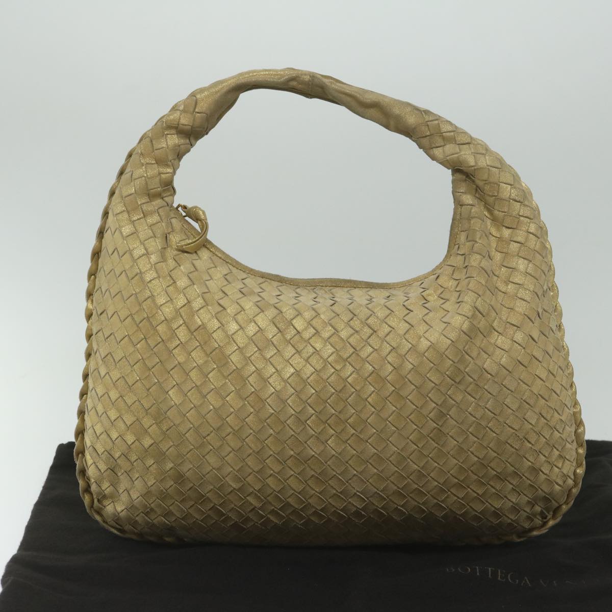 BOTTEGAVENETA INTRECCIATO Hobo Shoulder Bag Leather Gold Tone Auth 60324