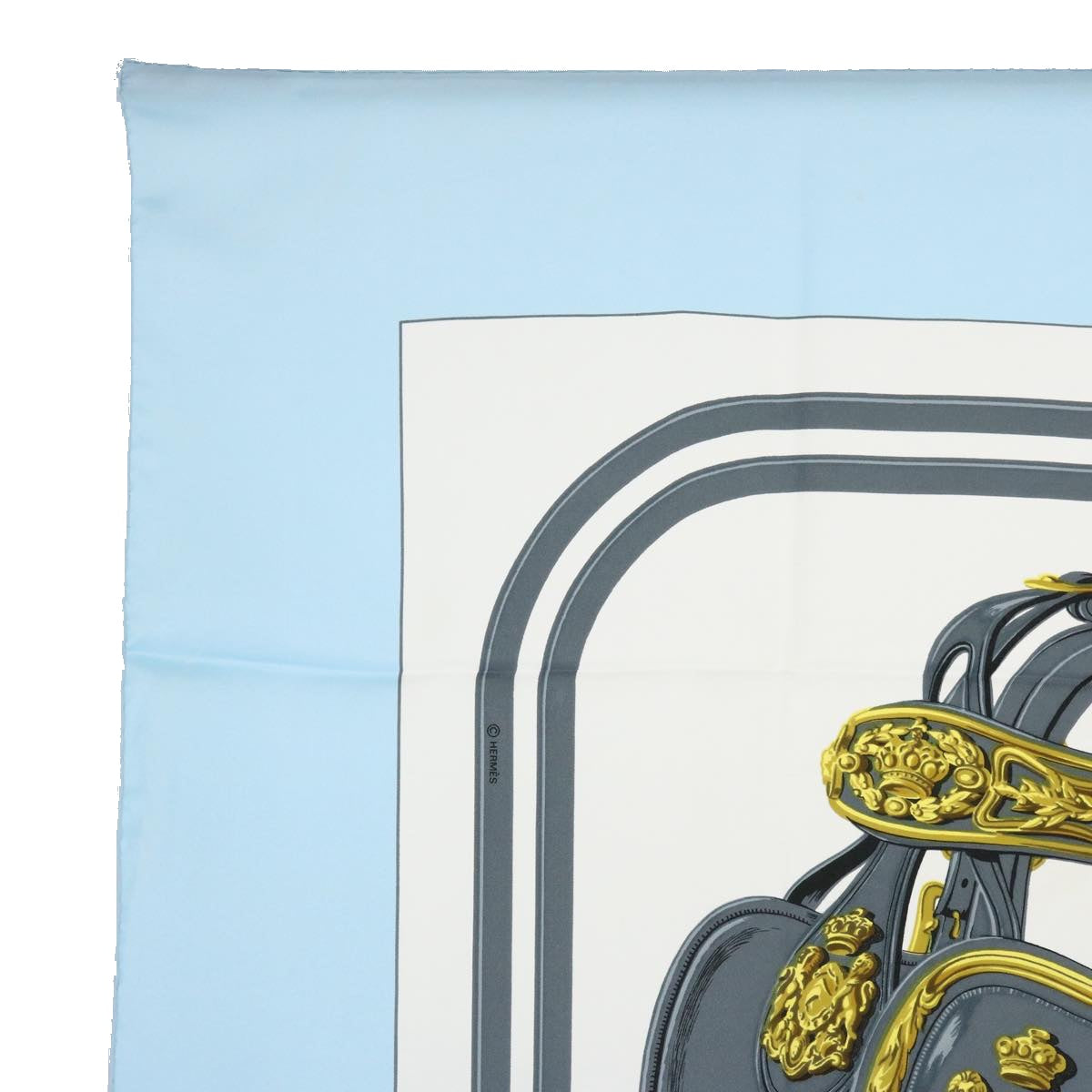 HERMES Carre 90 BRIDES DE GALA Scarf Silk Light Blue Auth 60363