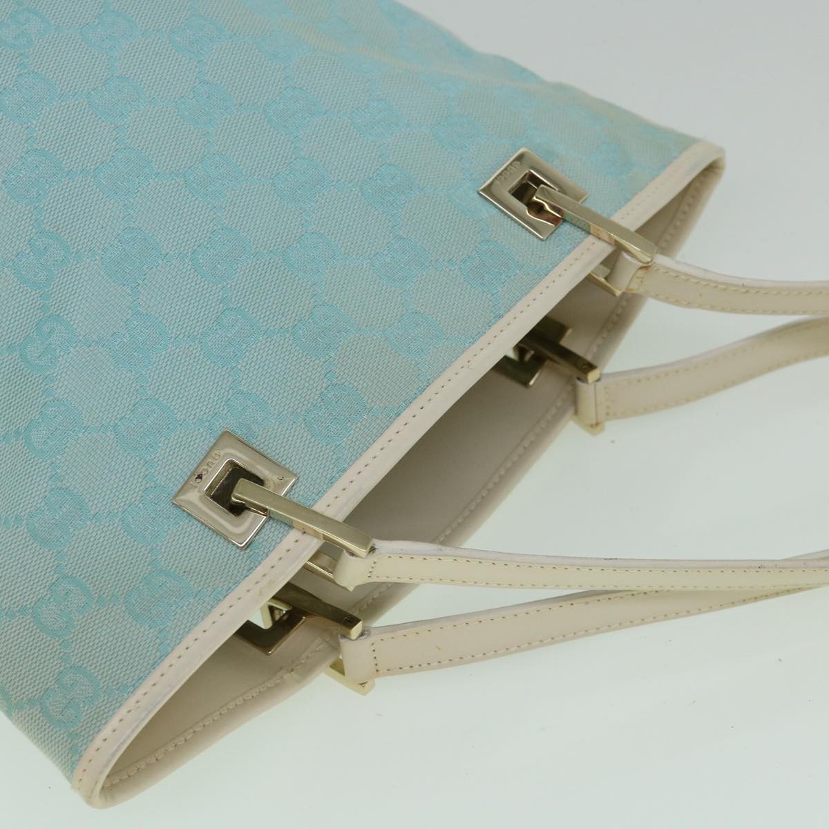 GUCCI GG Canvas Tote Bag Light Blue 002 1099 2404 Auth 60388