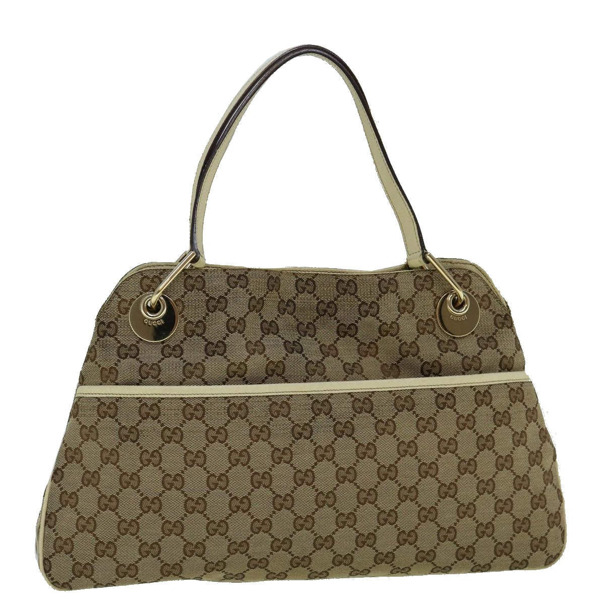 GUCCI GG Canvas Tote Bag Beige White 121023 Auth 60389