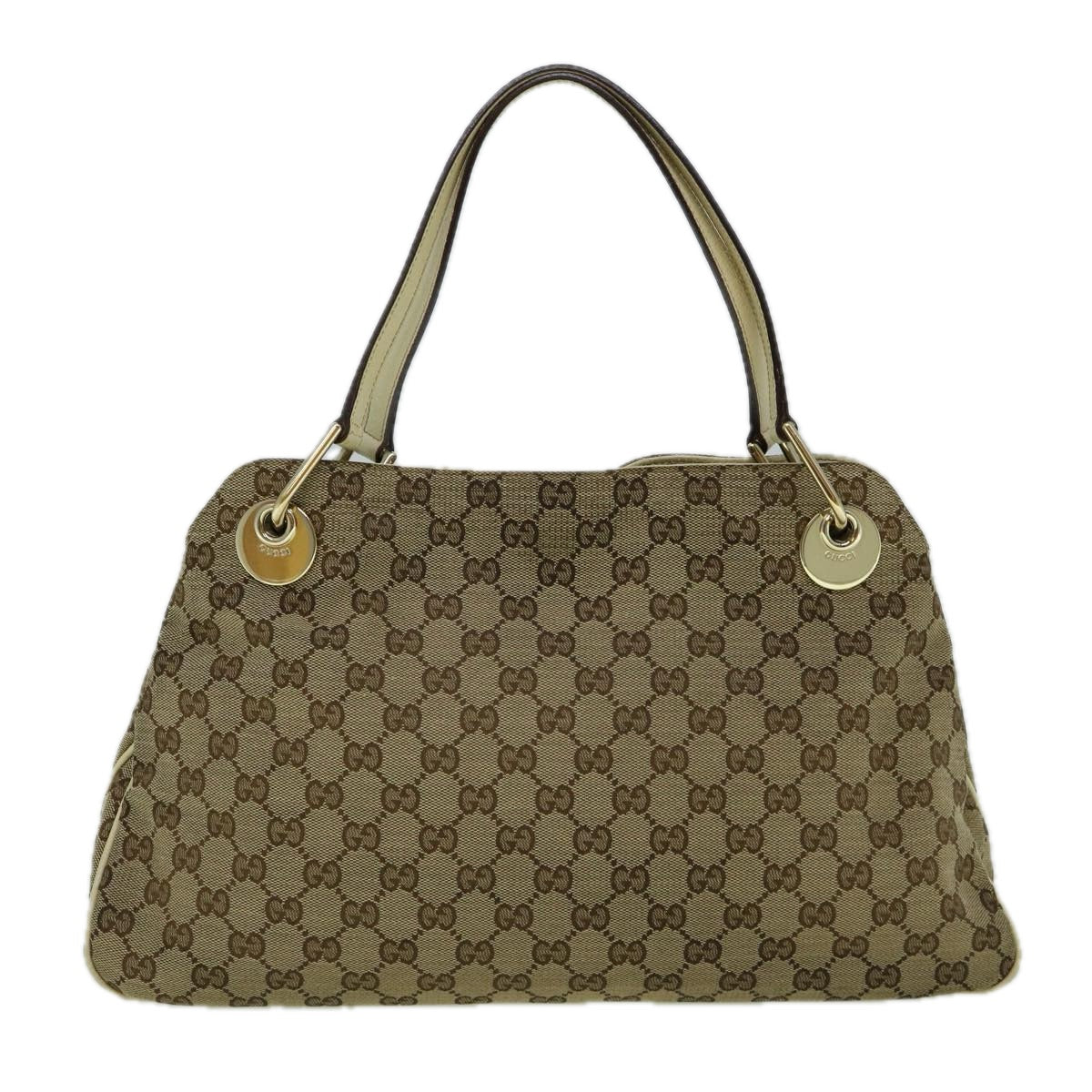 GUCCI GG Canvas Tote Bag Beige White 121023 Auth 60389