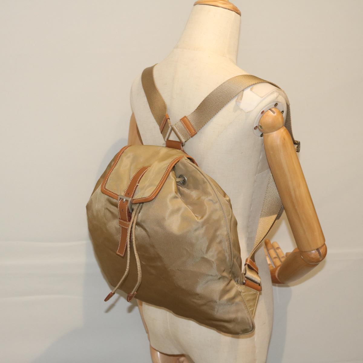 PRADA Backpack Nylon Beige Auth 60398