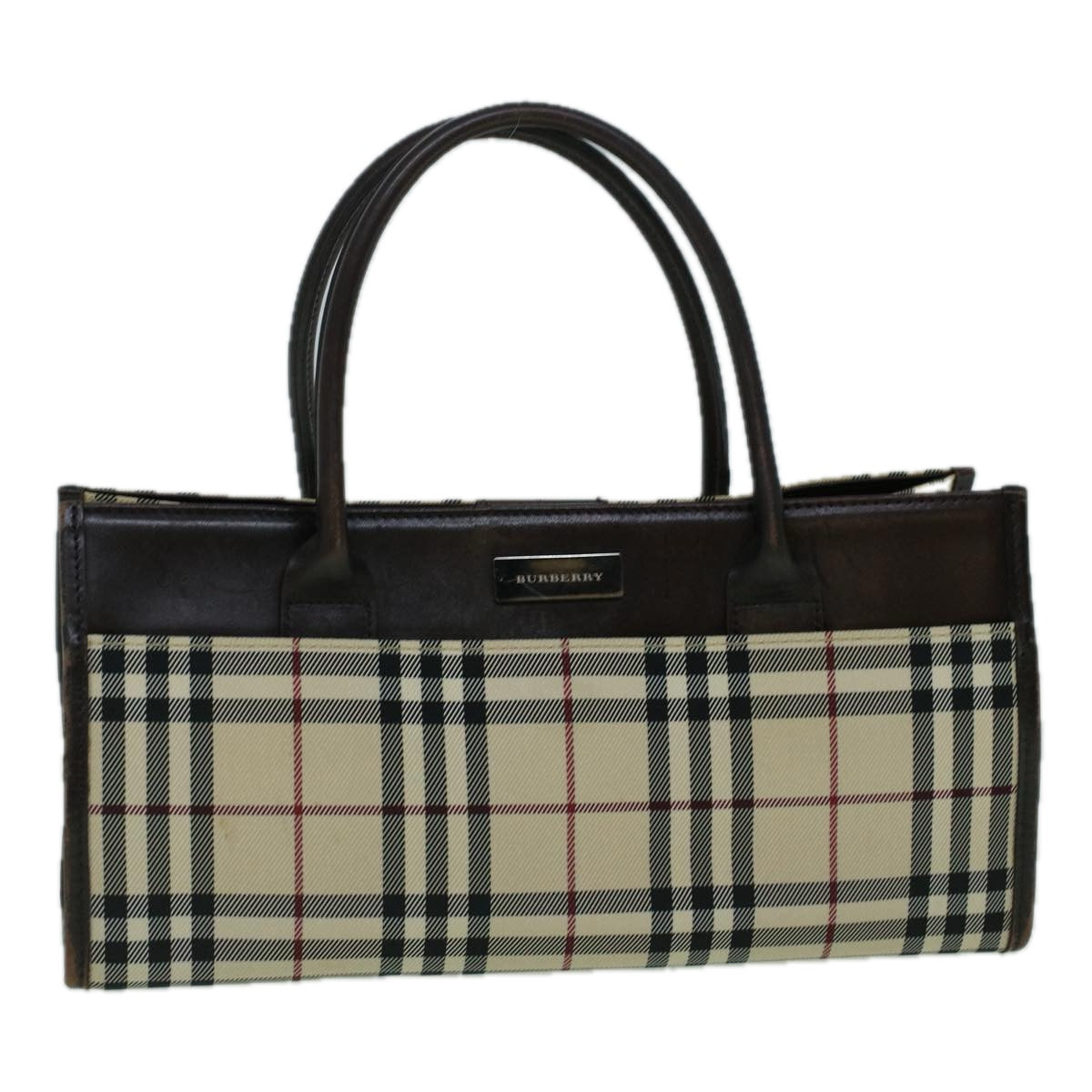 BURBERRY Nova Check Hand Bag Canvas Beige Brown Auth 60424