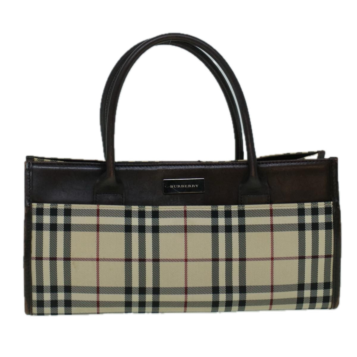 BURBERRY Nova Check Hand Bag Canvas Beige Brown Auth 60424