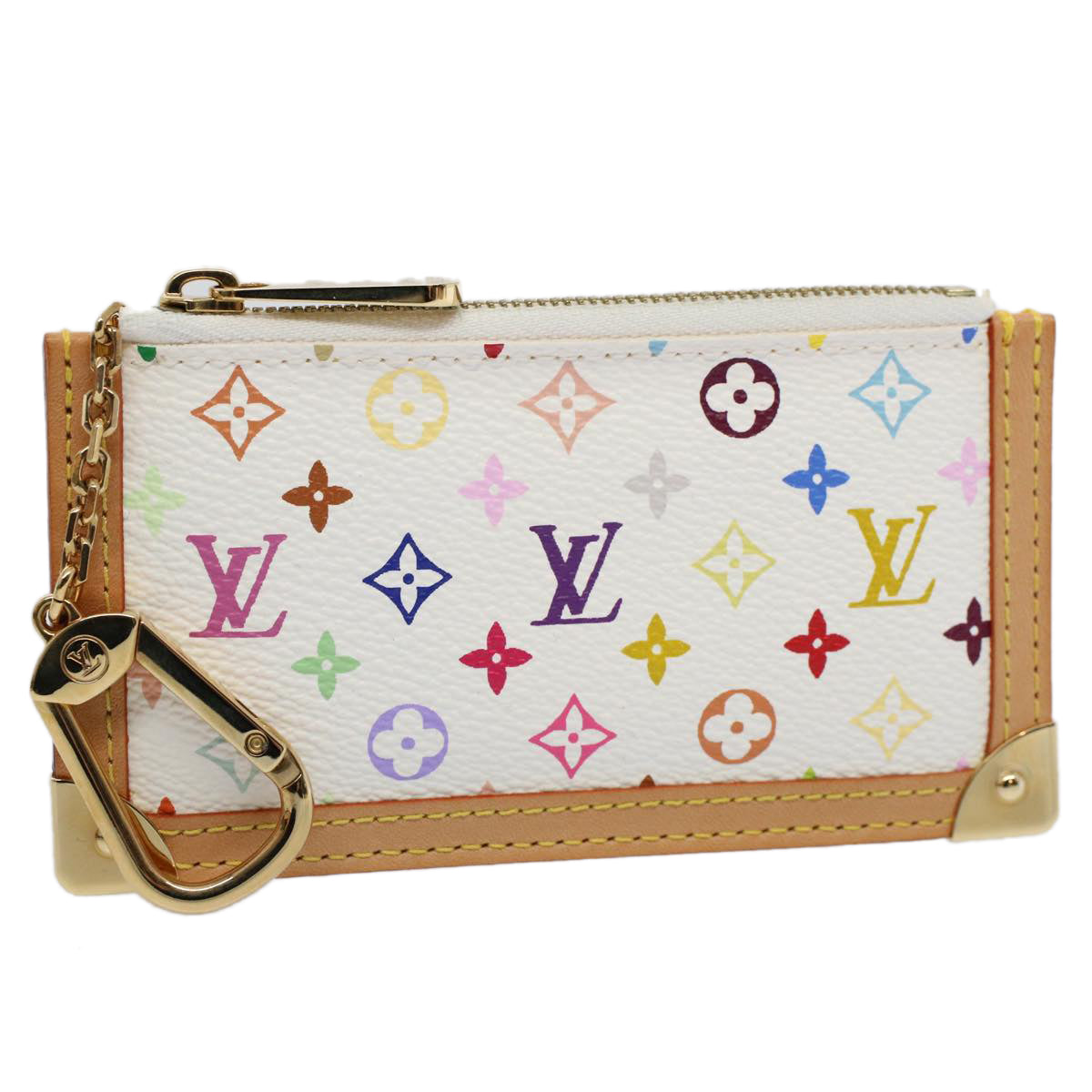 LOUIS VUITTON Monogram Multicolor Pochette Cles Purse White M92655 Auth 60477A