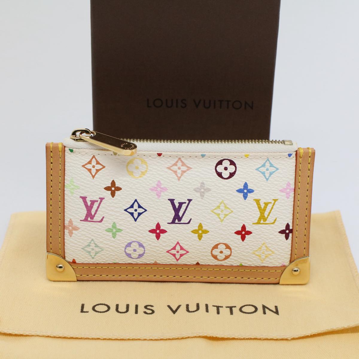 LOUIS VUITTON Monogram Multicolor Pochette Cles Purse White M92655 Auth 60477A