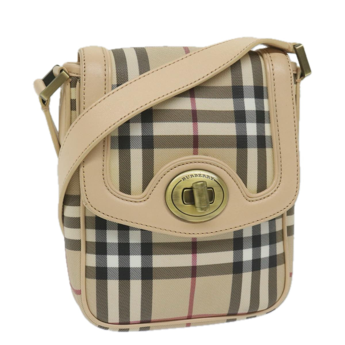 BURBERRY Nova Check Shoulder Bag PVC Leather Beige Auth 60497