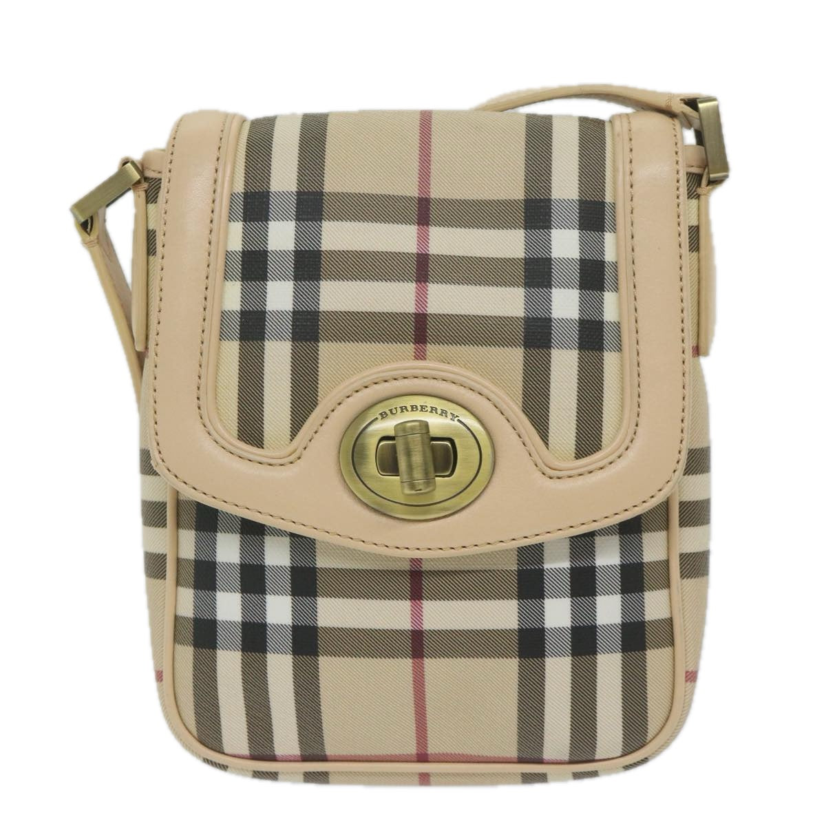 BURBERRY Nova Check Shoulder Bag PVC Leather Beige Auth 60497