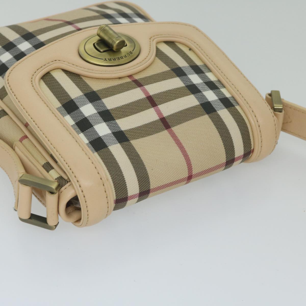 BURBERRY Nova Check Shoulder Bag PVC Leather Beige Auth 60497