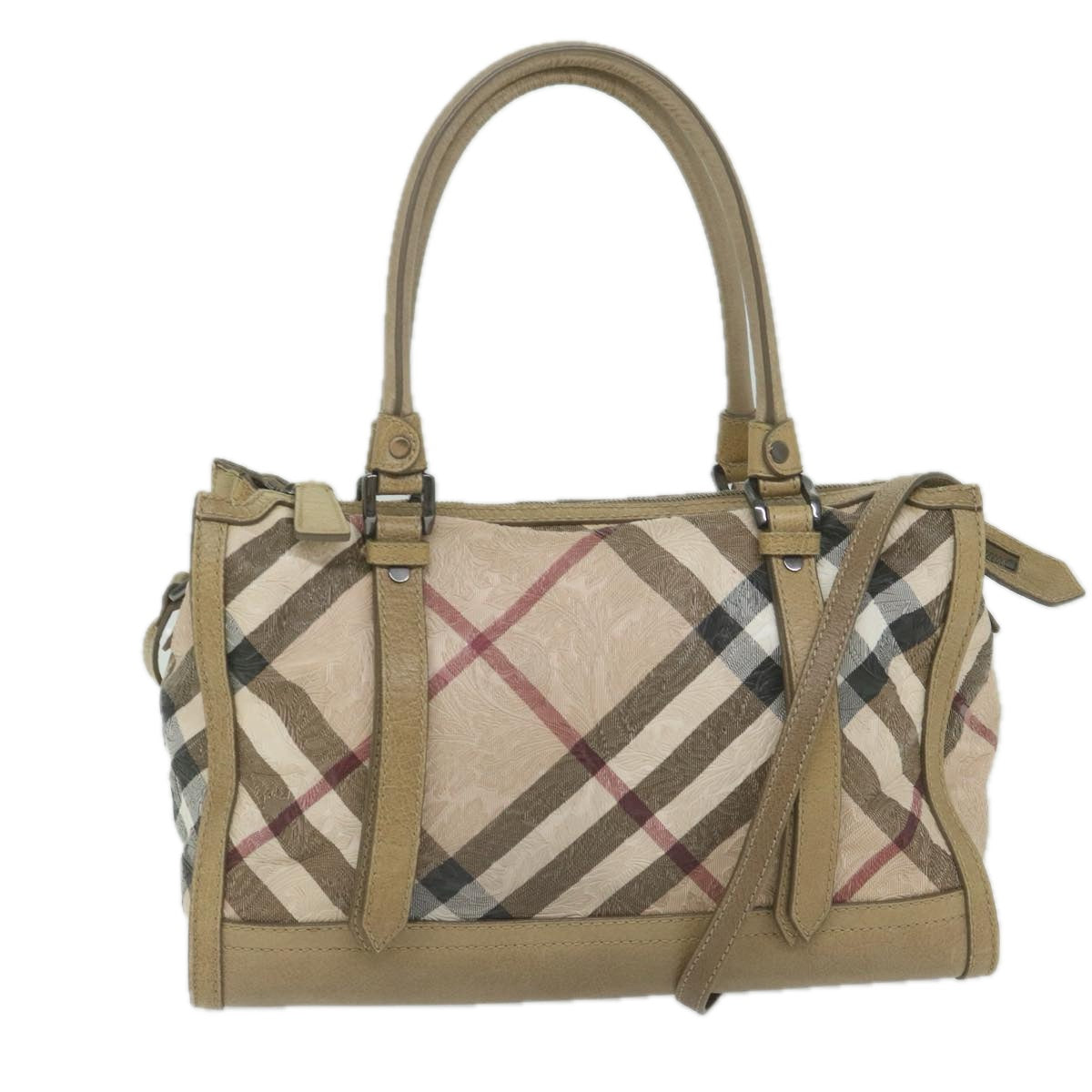 BURBERRY Nova Check Tote Bag Coated Canvas Beige Auth 60526