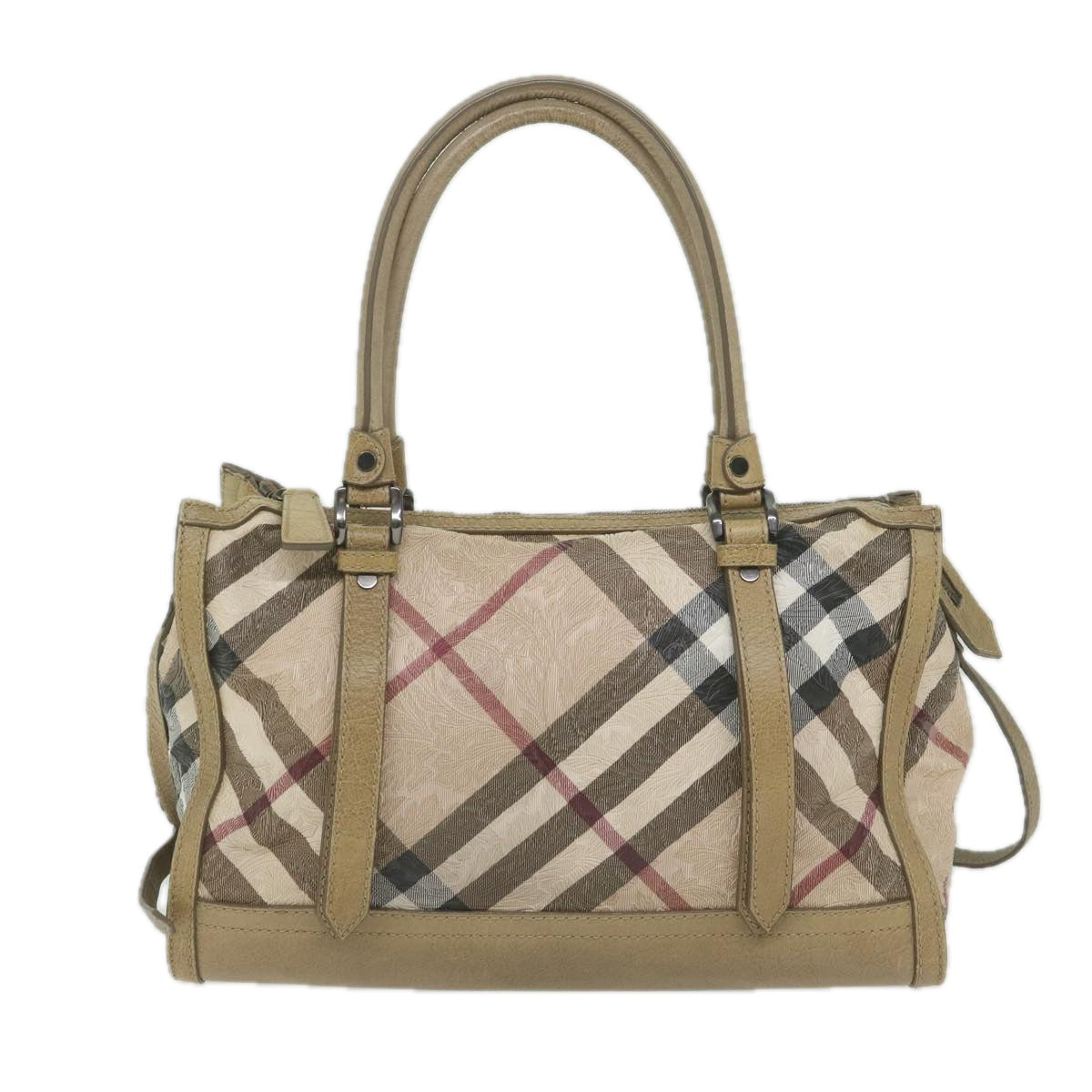 BURBERRY Nova Check Tote Bag Coated Canvas Beige Auth 60526