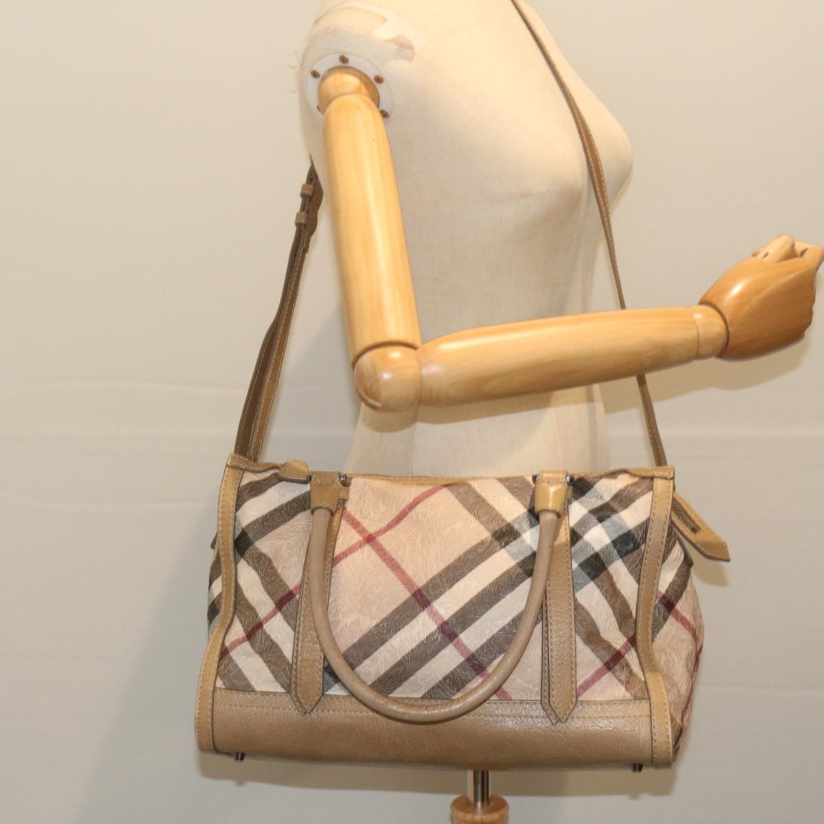 BURBERRY Nova Check Tote Bag Coated Canvas Beige Auth 60526