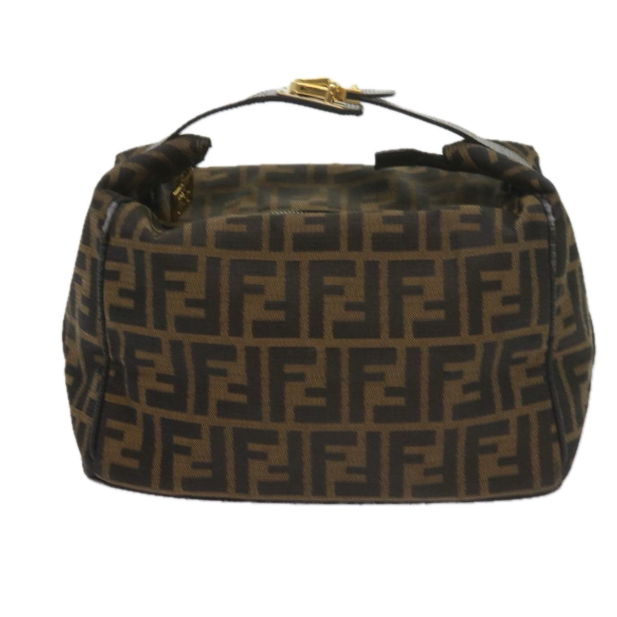 FENDI Zucca Canvas Vanity Cosmetic Pouch Black Brown Auth 60536