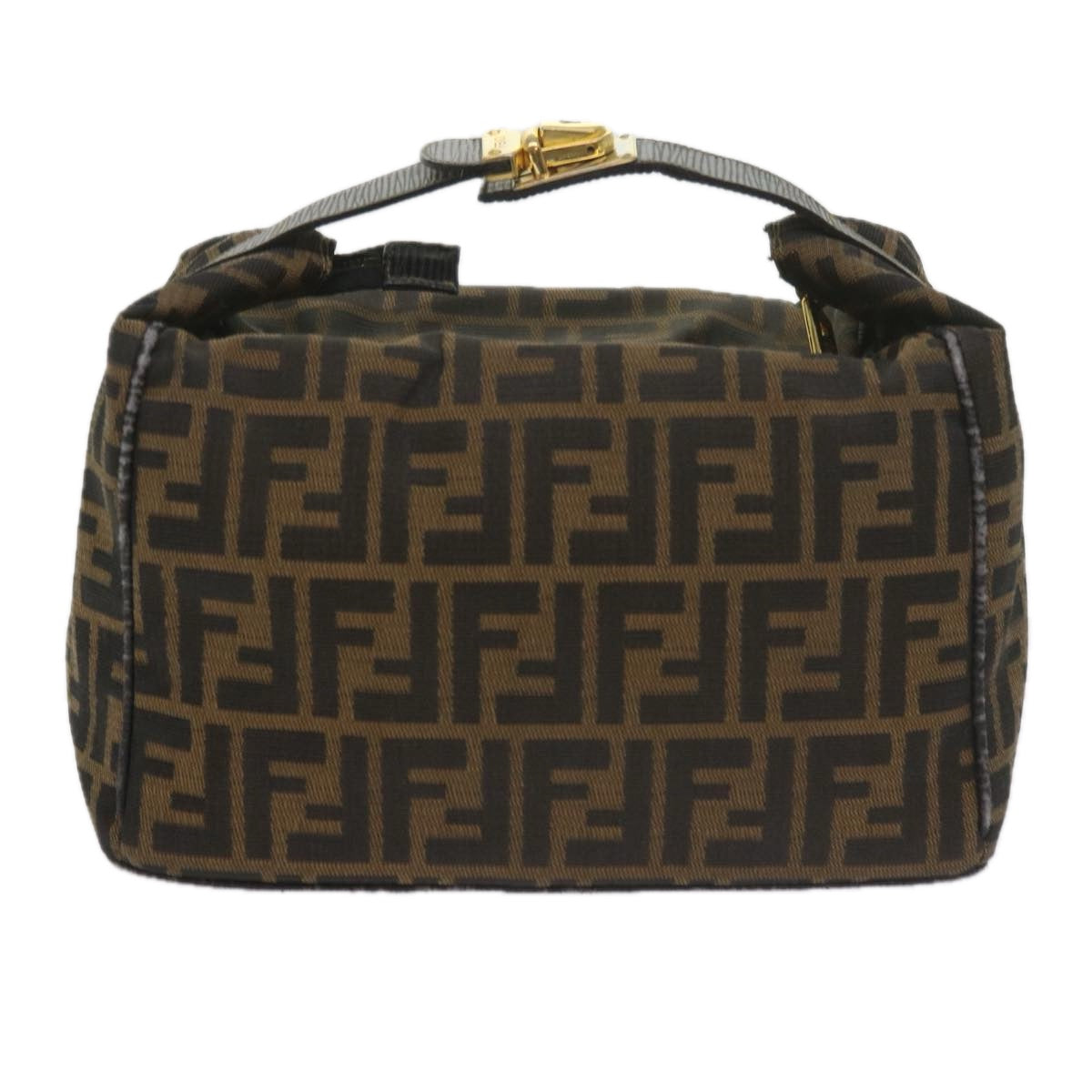 FENDI Zucca Canvas Vanity Cosmetic Pouch Black Brown Auth 60536