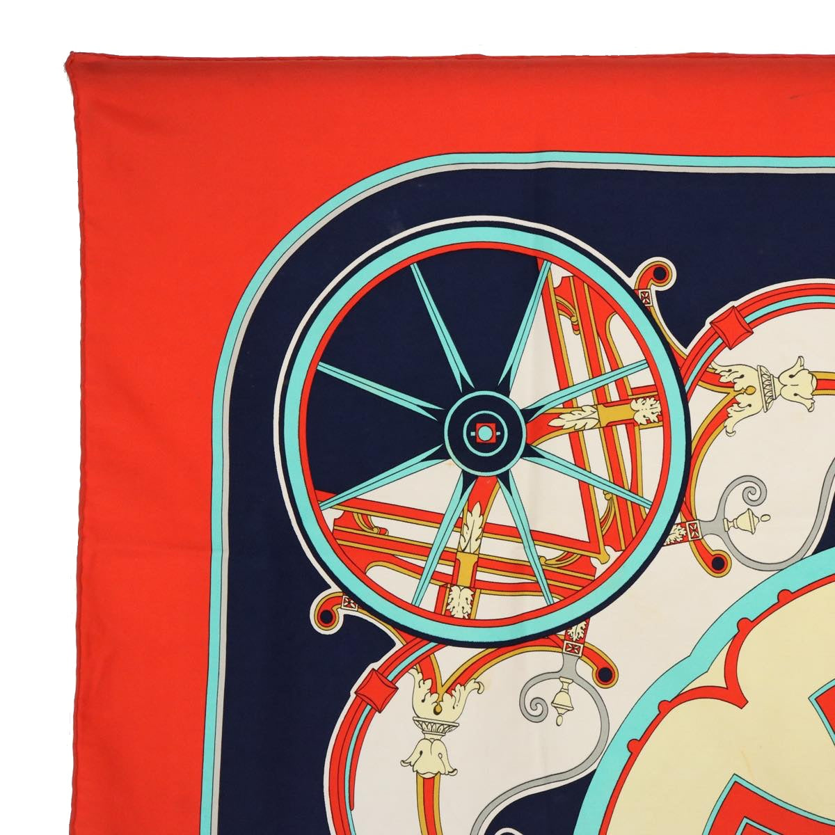 HERMES Carre 90 WASHINGTON'S CARRIAGE Scarf Silk Red Navy Auth 60587