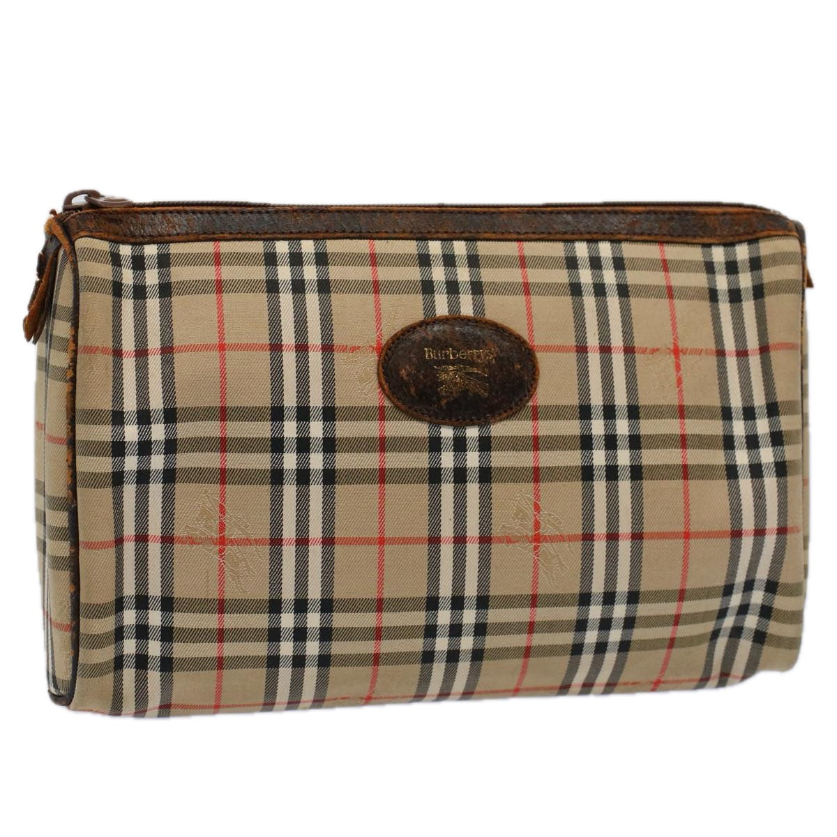 Burberrys Nova Check Clutch Bag Nylon Canvas Beige Auth 60603