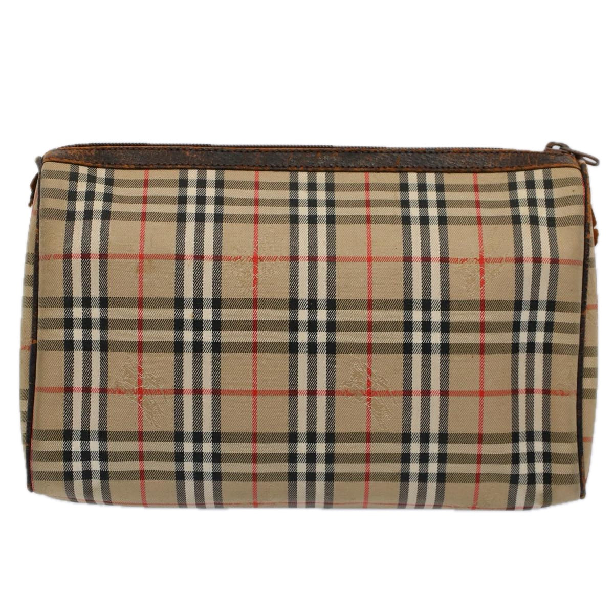 Burberrys Nova Check Clutch Bag Nylon Canvas Beige Auth 60603