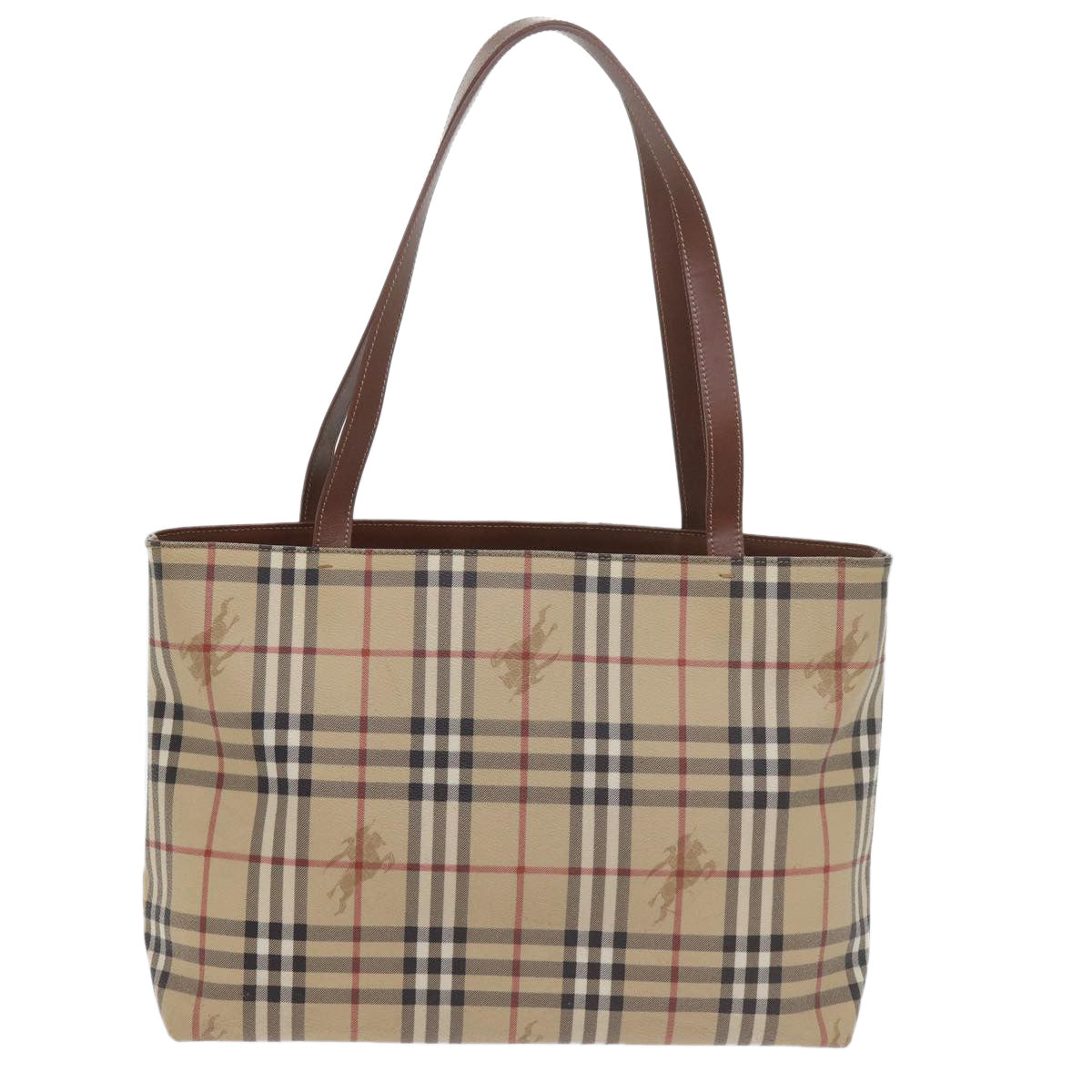 BURBERRY Nova Check Tote Bag PVC Leather Beige Auth 60694