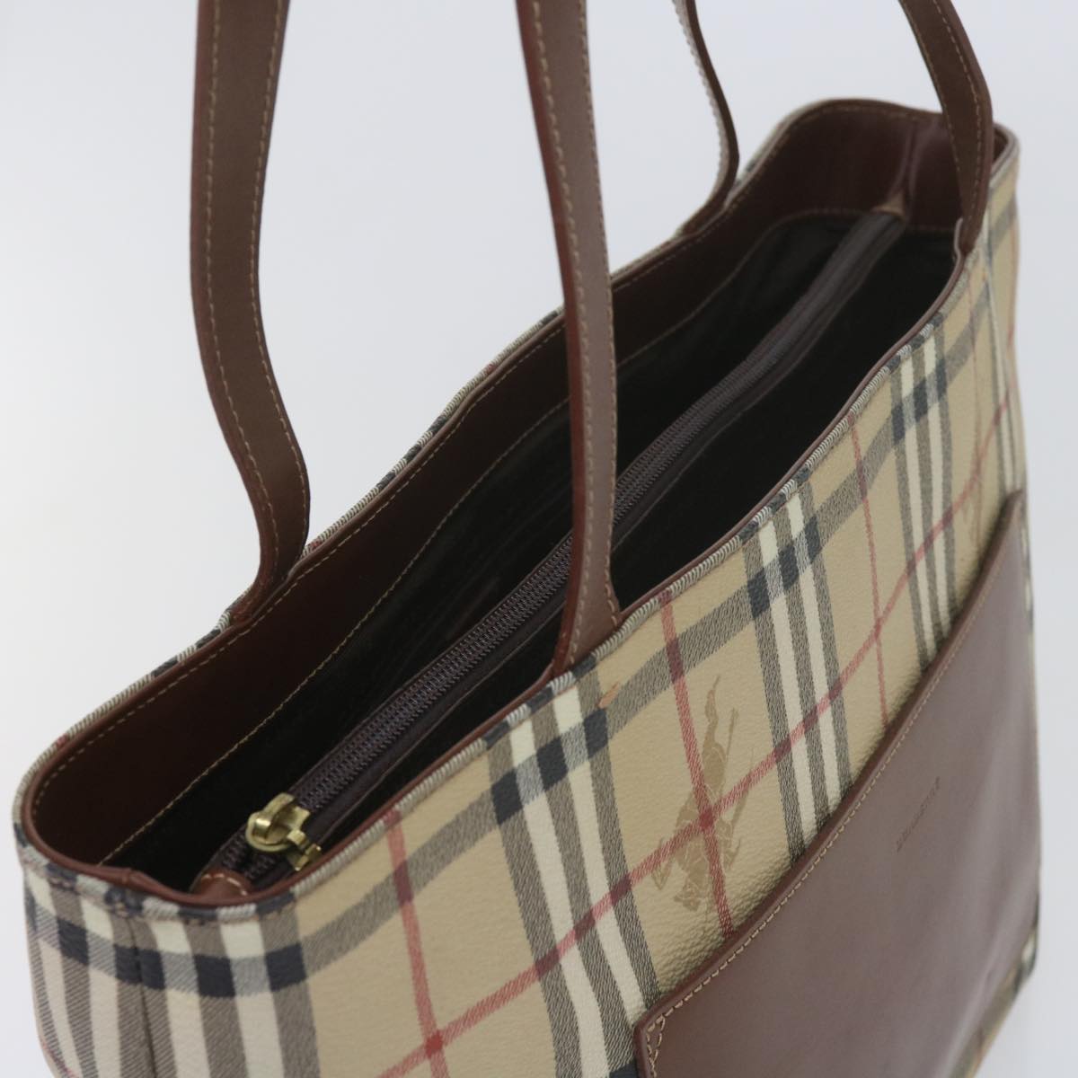 BURBERRY Nova Check Tote Bag PVC Leather Beige Auth 60694