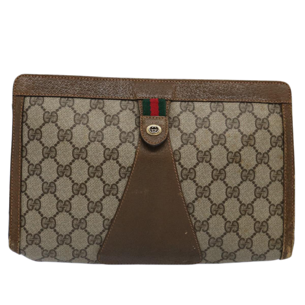 GUCCI GG Supreme Web Sherry Line Clutch Bag Beige Red Green 89 01 033 Auth 60742