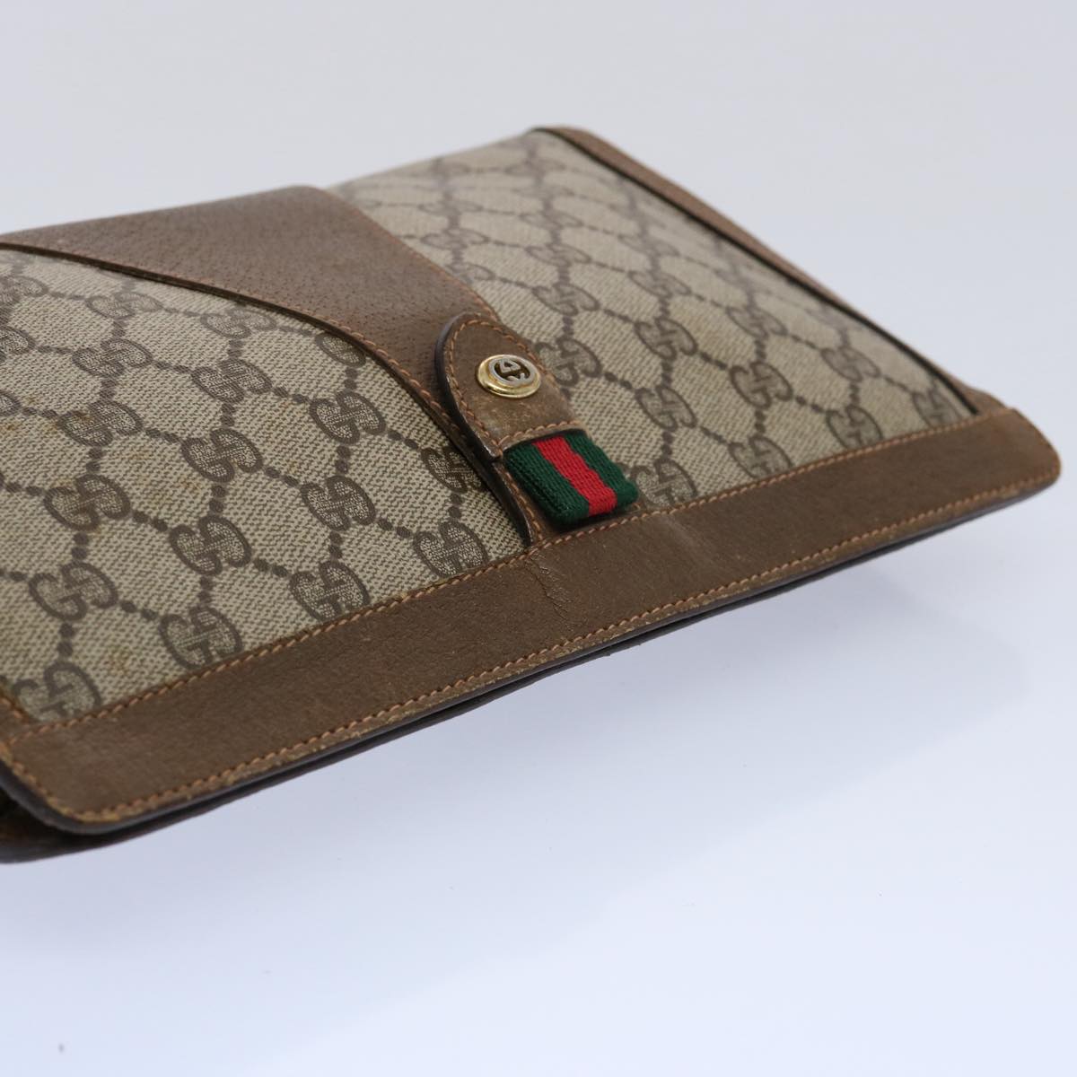 GUCCI GG Supreme Web Sherry Line Clutch Bag Beige Red Green 89 01 033 Auth 60742