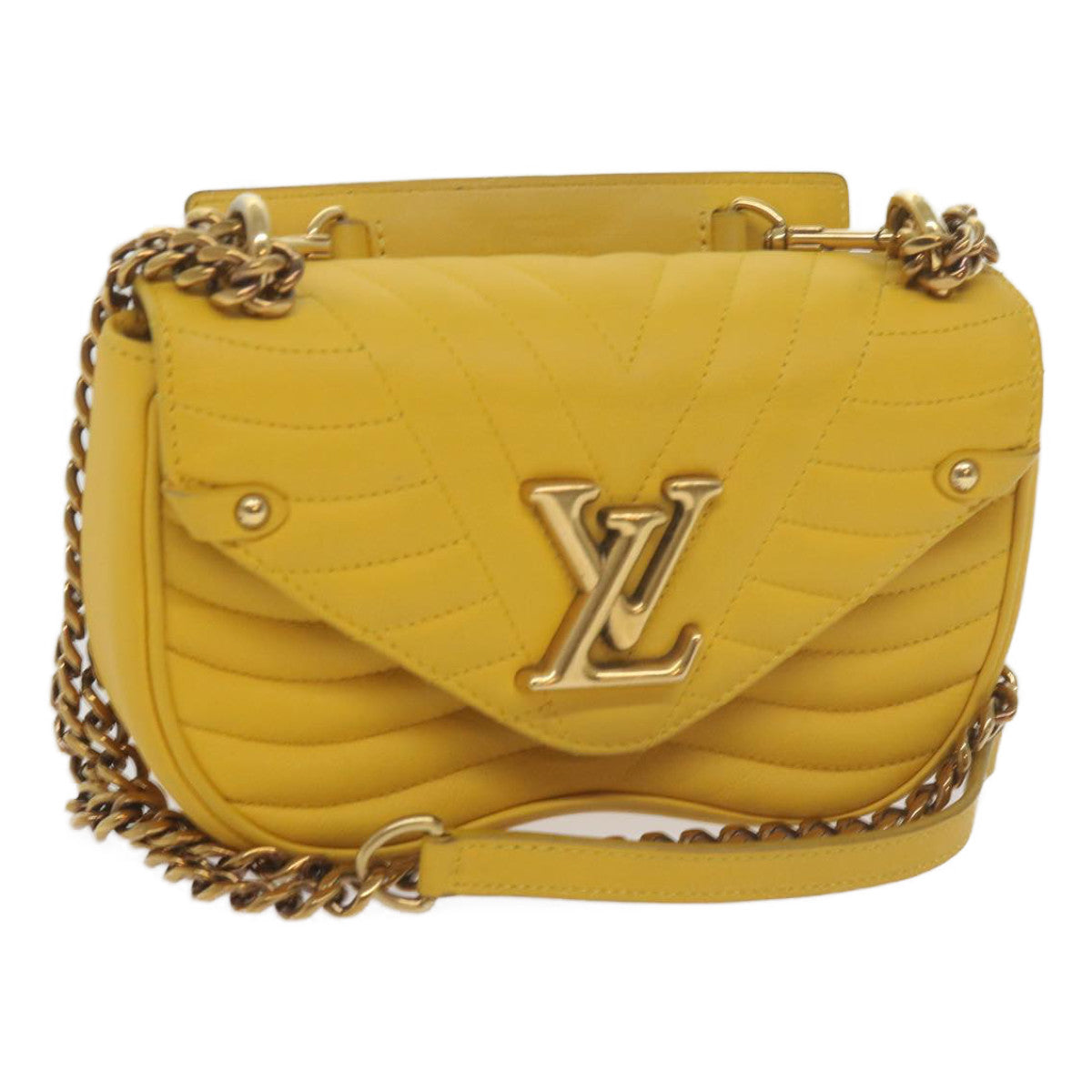 LOUIS VUITTON New Wave Chain Bag PM Shoulder Bag Leather Yellow LV Auth 60852SAV