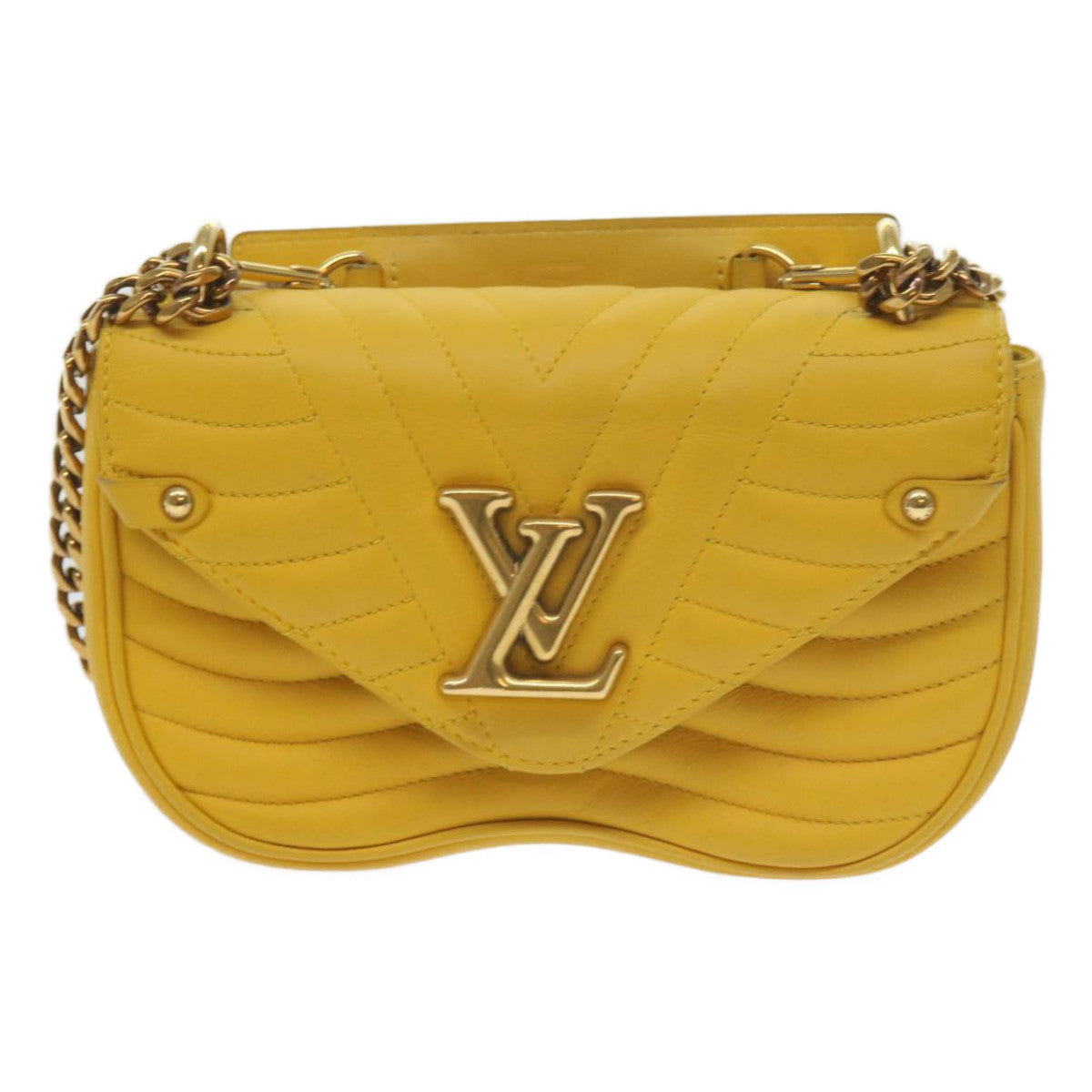 LOUIS VUITTON New Wave Chain Bag PM Shoulder Bag Leather Yellow LV Auth 60852SAV