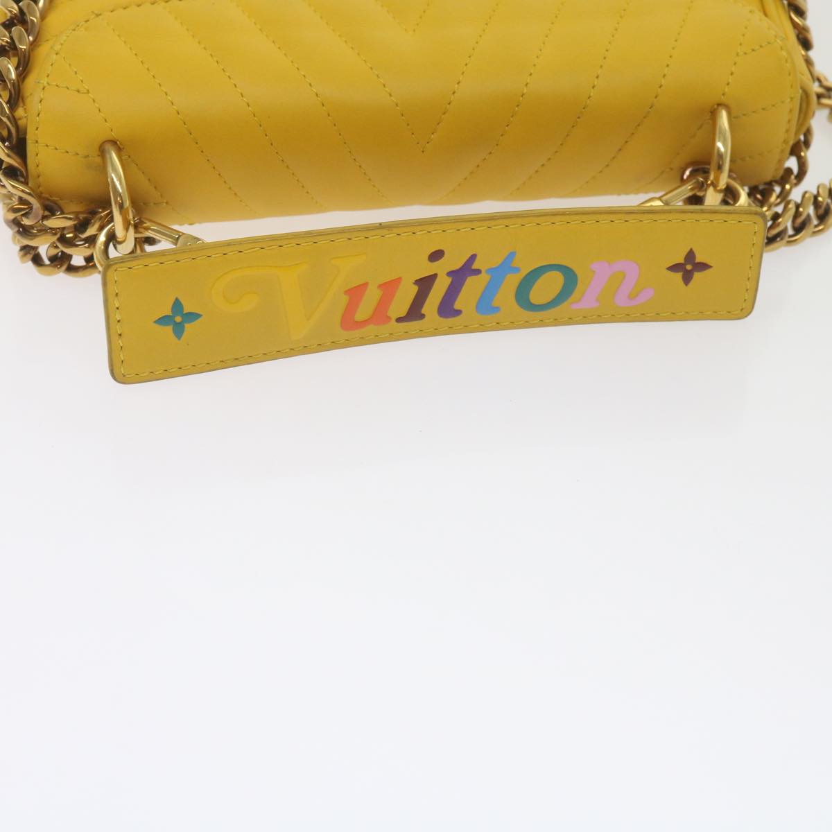 LOUIS VUITTON New Wave Chain Bag PM Shoulder Bag Leather Yellow LV Auth 60852A